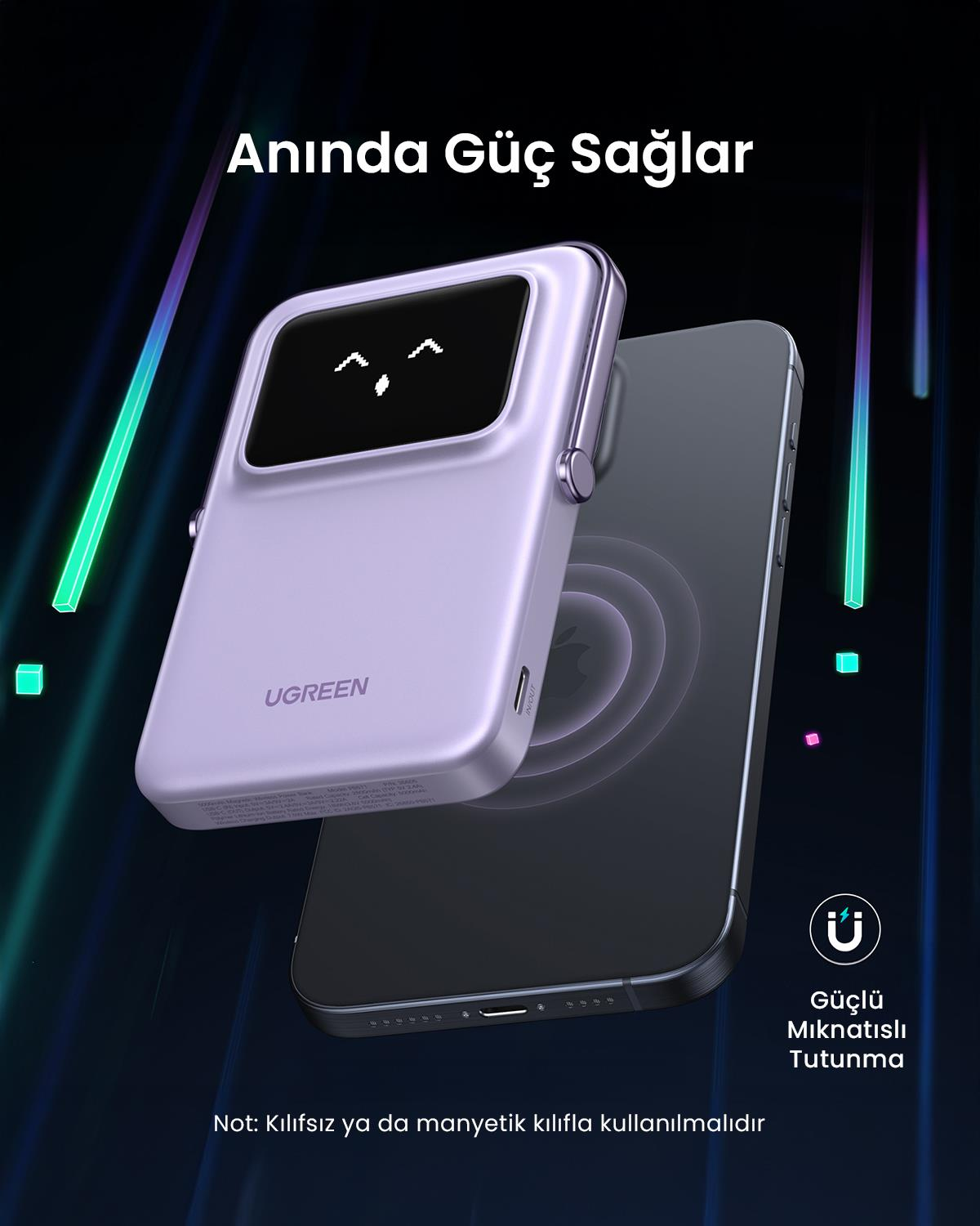UGREEN Uno MagSafe Wireless 5.000 mAh 20W Hızlı Şarj Powerbank, Mor, 35606