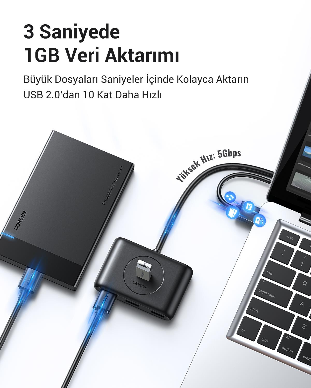UGREEN USB 3.0 4 Portlu Hub Çoklayıcı 1 Metre, 20291