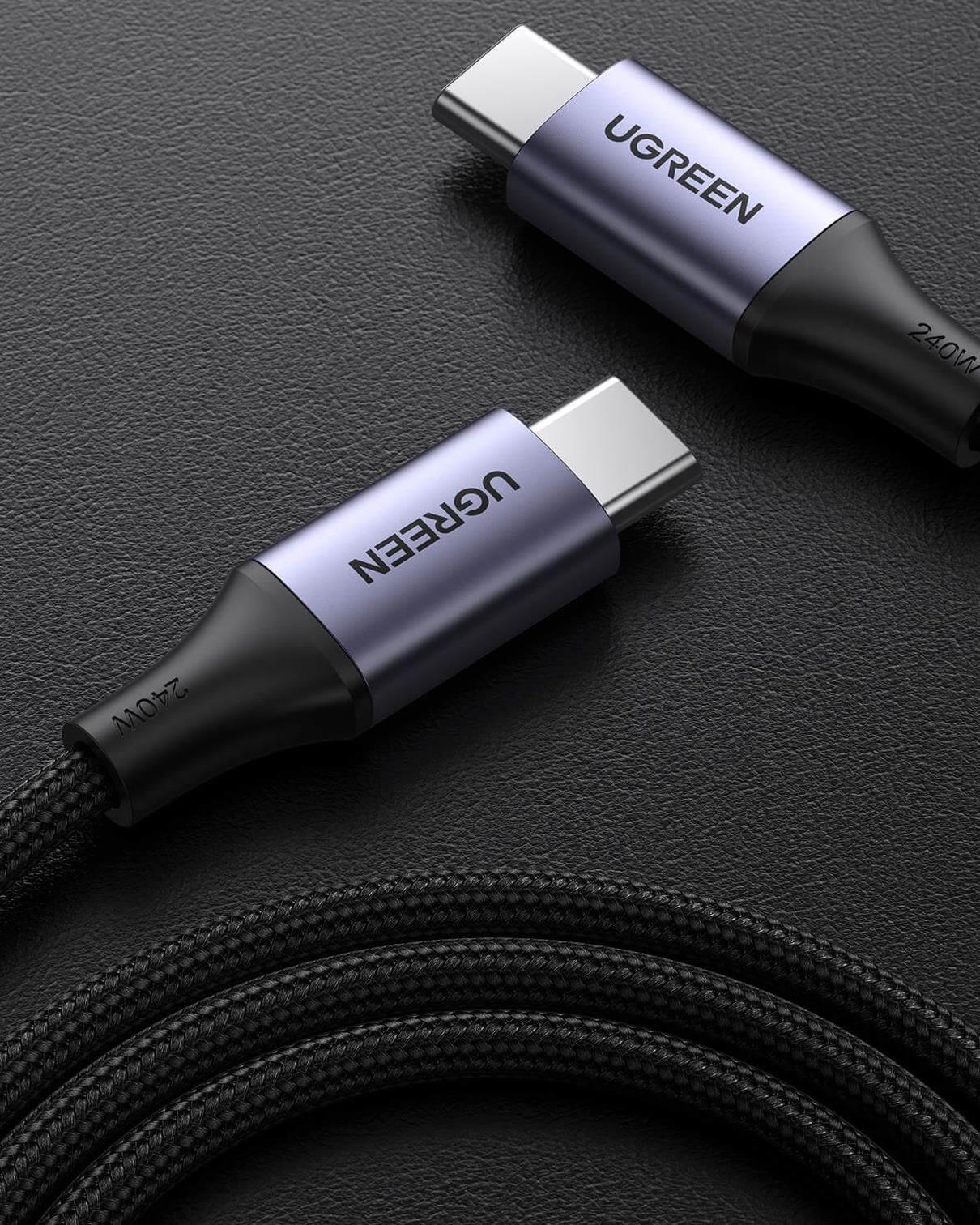 UGREEN USB-C 240W Örgülü Hızlı Şarj Kablosu, 1 Metre, Siyah, 15311