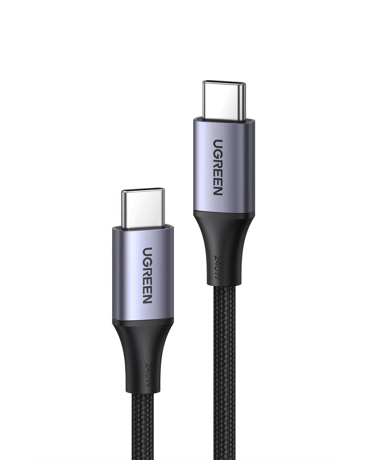 UGREEN USB-C 240W Örgülü Hızlı Şarj Kablosu, 1 Metre, Siyah, 15311