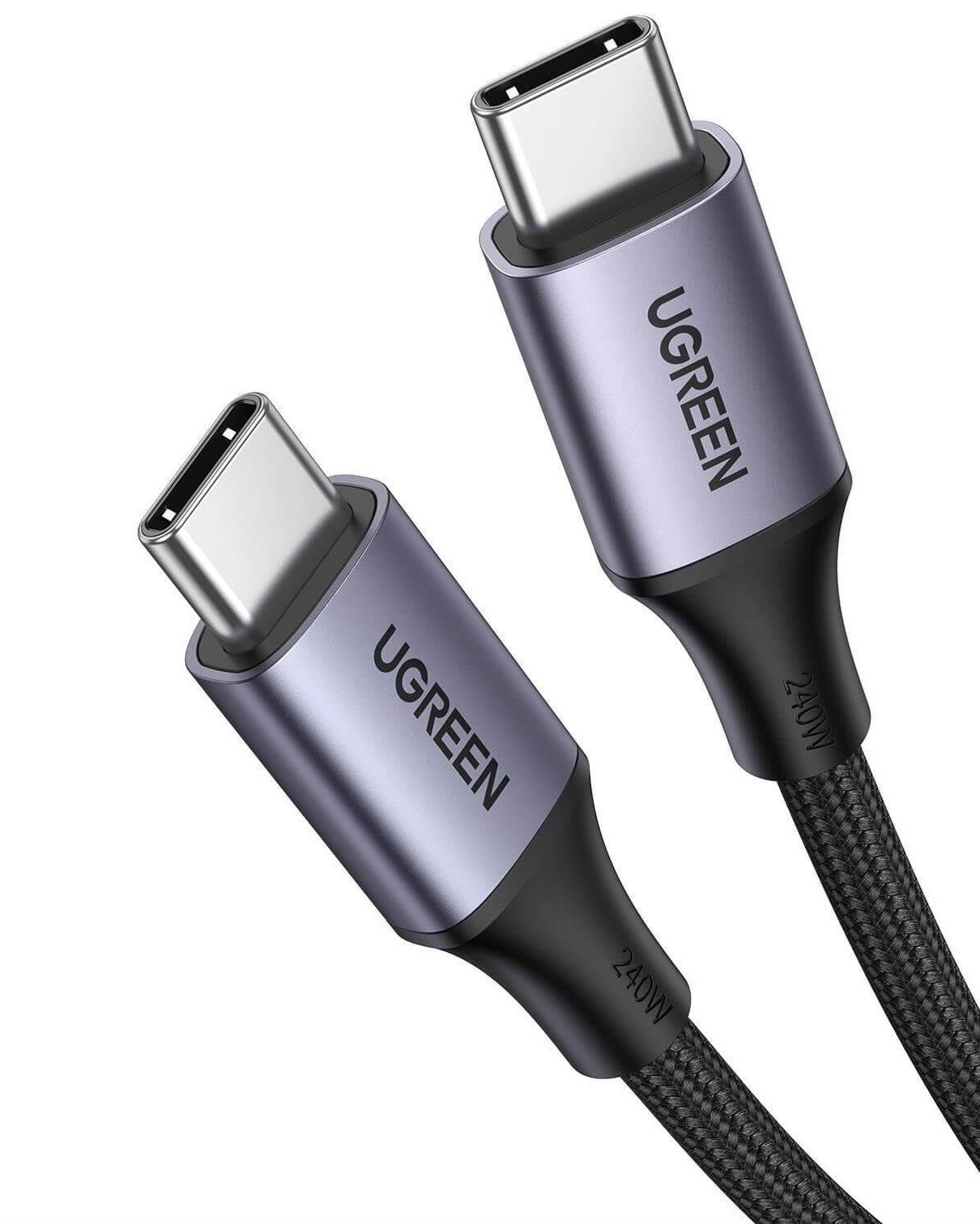 UGREEN USB-C 240W Örgülü Hızlı Şarj Kablosu, 1 Metre, Siyah, 15311