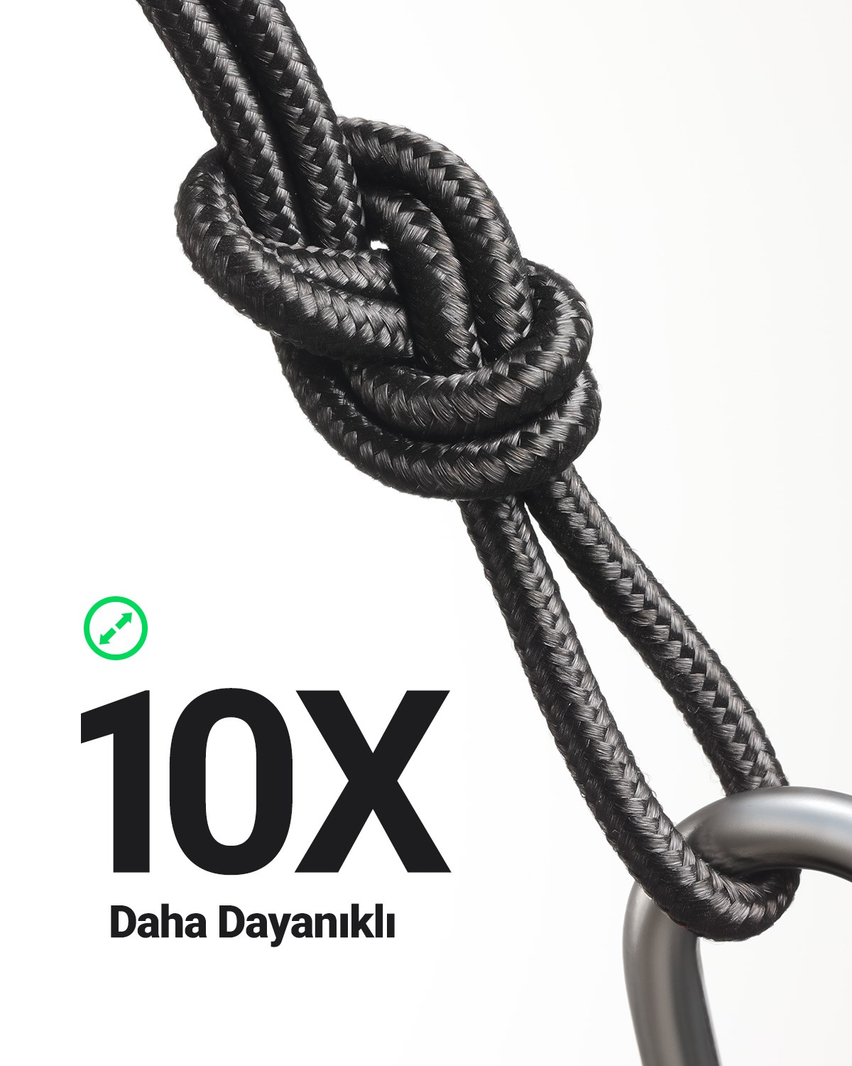 UGREEN USB-C 60W 3A QC PD 90 Derece Örgülü Hızlı Şarj Kalosu, 2 Metre, Siyah, 50125