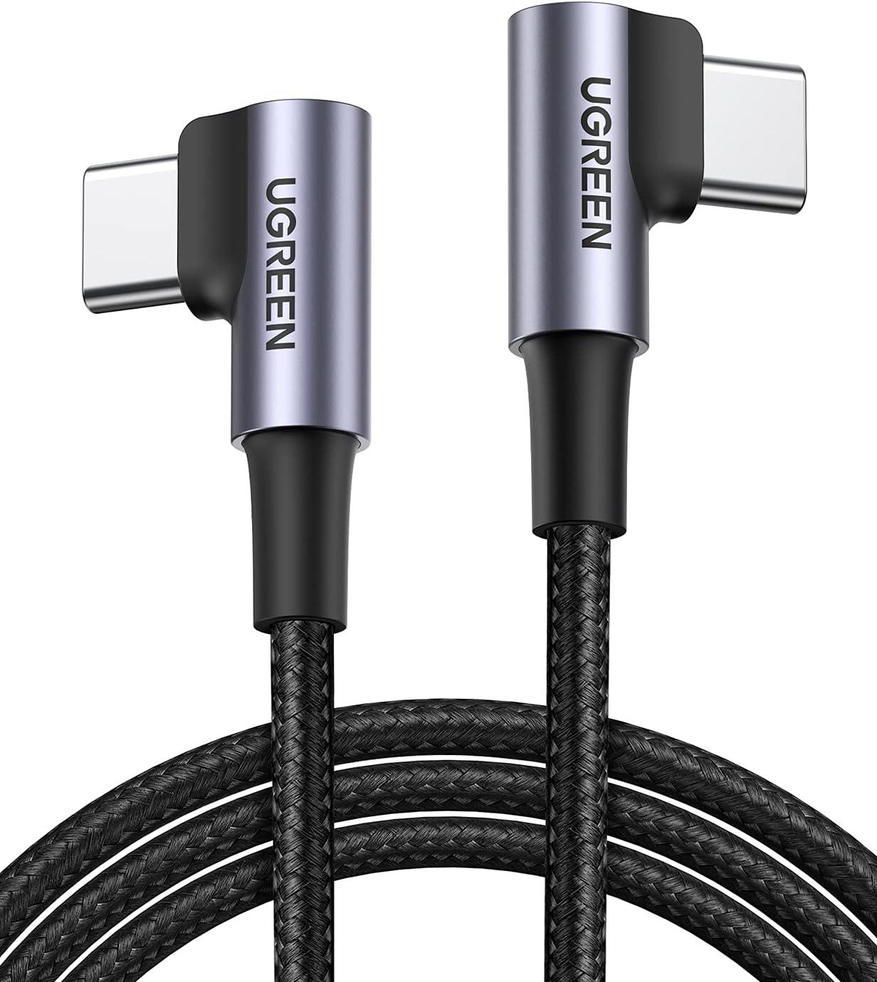 UGREEN USB-C 60W 3A QC PD Çift Tarafı 90 Derece Örgülü Hızlı Şarj Kalosu, 2 Metre, Siyah, 70531