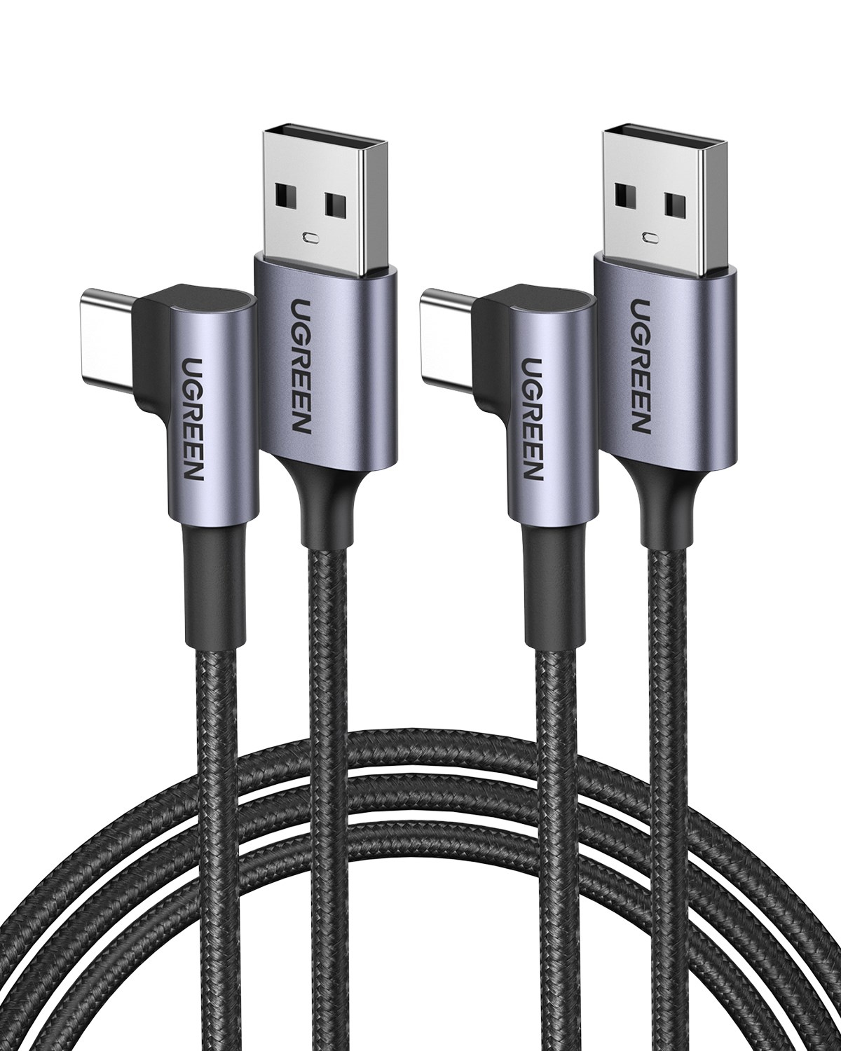UGREEN USB-C to USB-A 3A QC 90 Derece Hızlı Şarj Kablosu, 2 Metre, Uzay Grisi, 50942