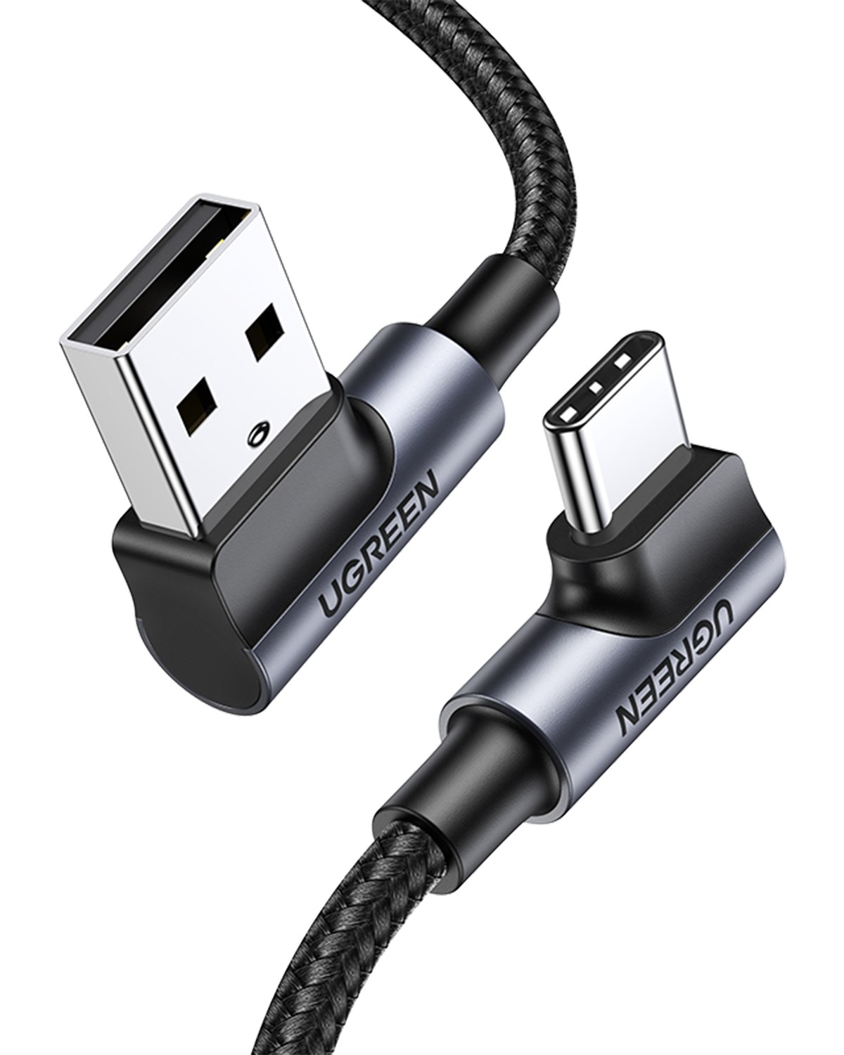 UGREEN USB-C to USB-A 3A QC 90 Derece Hızlı Şarj Kablosu, 1 Metre, Uzay Grisi, 20856