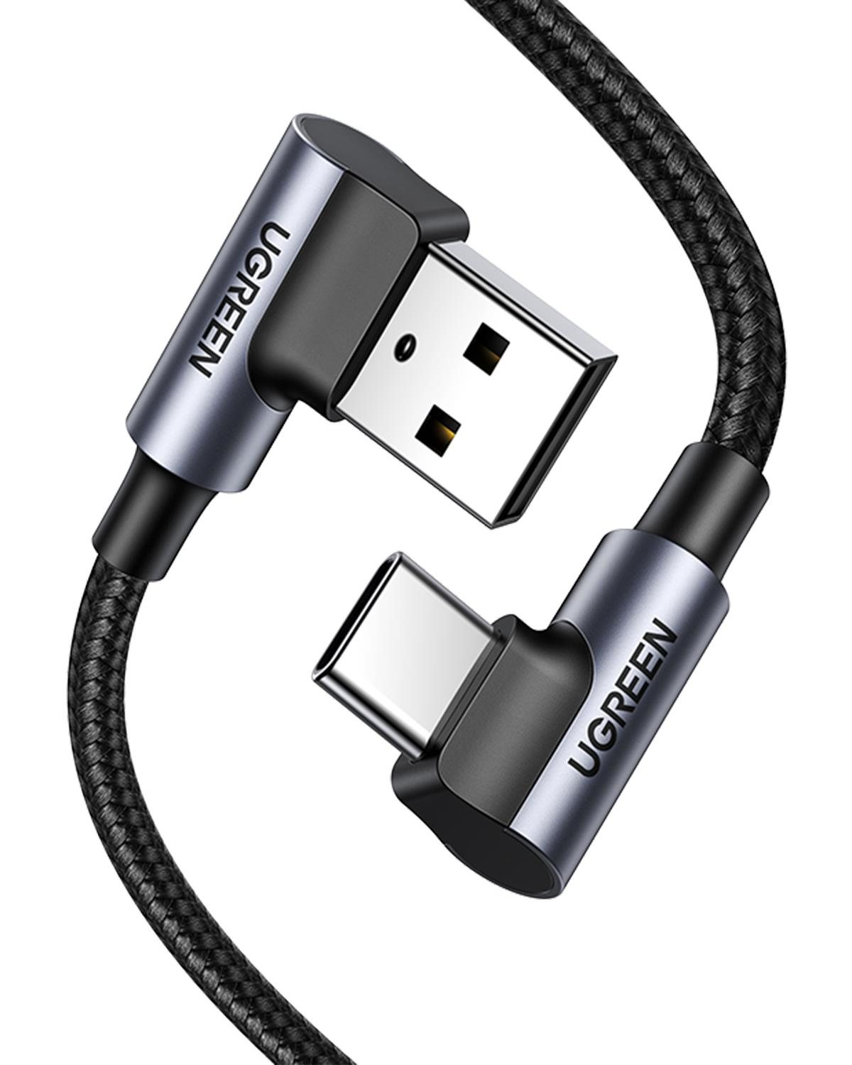 UGREEN USB-C to USB-A 3A QC 90 Derece Hızlı Şarj Kablosu, 2 Metre, Uzay Grisi, 20857