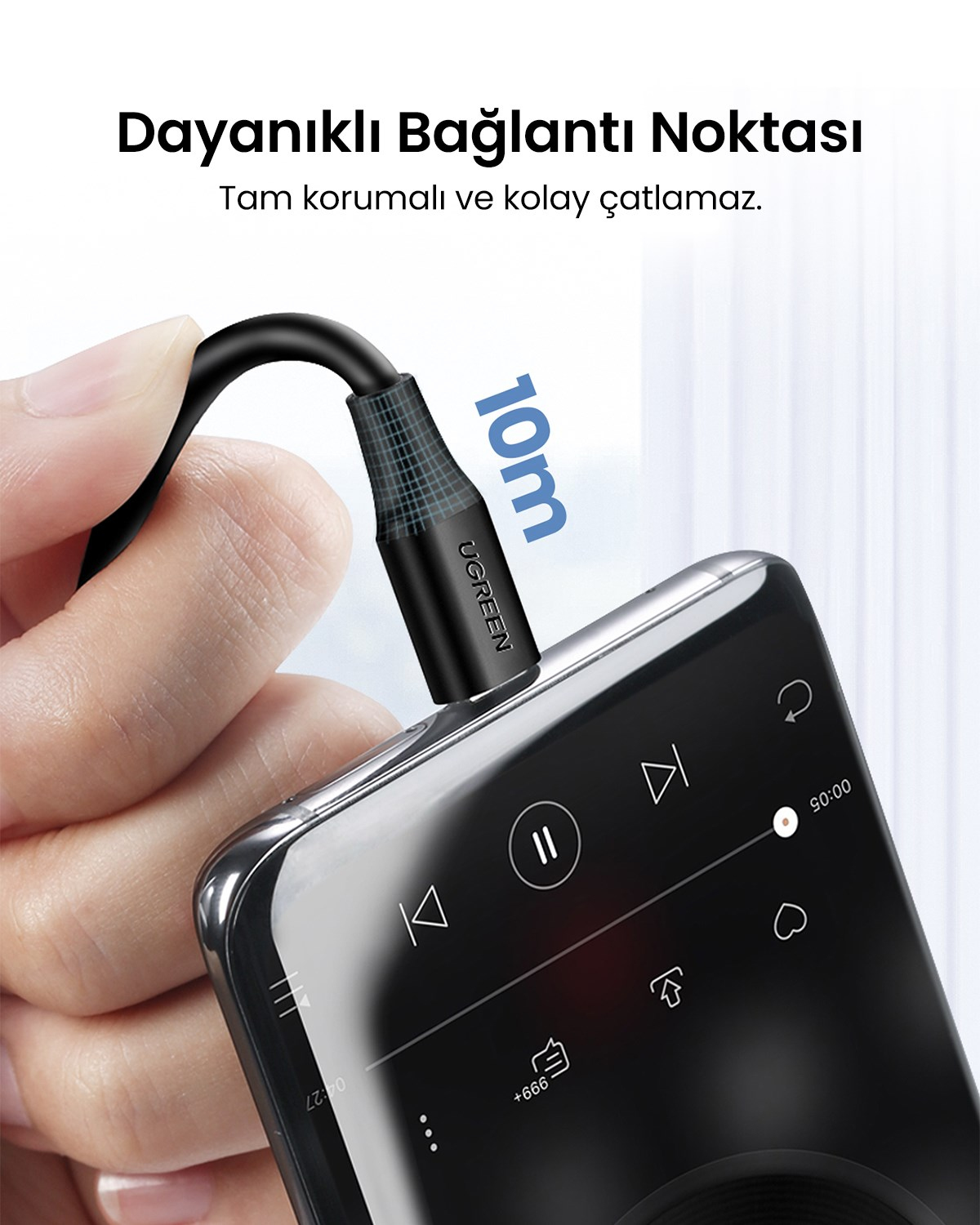 UGREEN USB-C to USB Micro B 1 Metre, Siyah, 20103