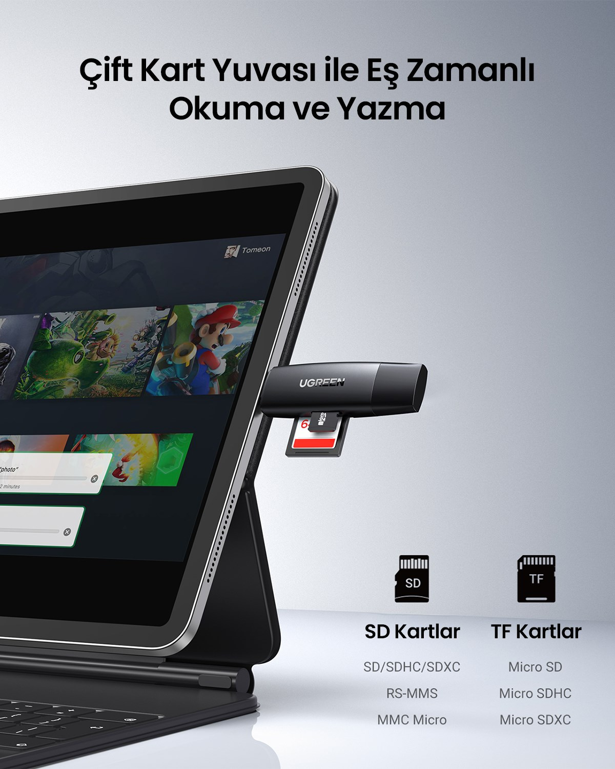 UGREEN USB-C ve USB-A 3.0 SD MicroSD Kart Okuyucu, 80191