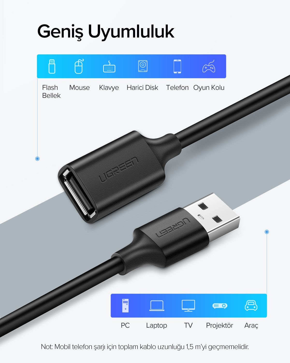 UGREEN USB Uzatma Kablosu, 2 Metre, 10316