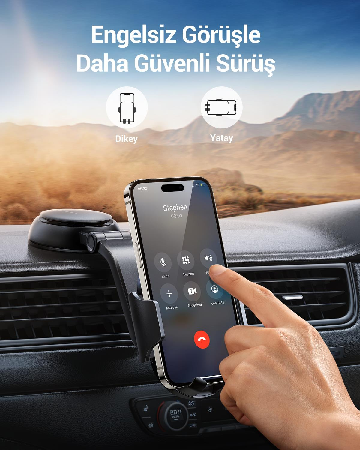 UGREEN Vantuzlu Uzayan Ayarlanabilir Mekanik Telefon Tutucu, Siyah, 20473