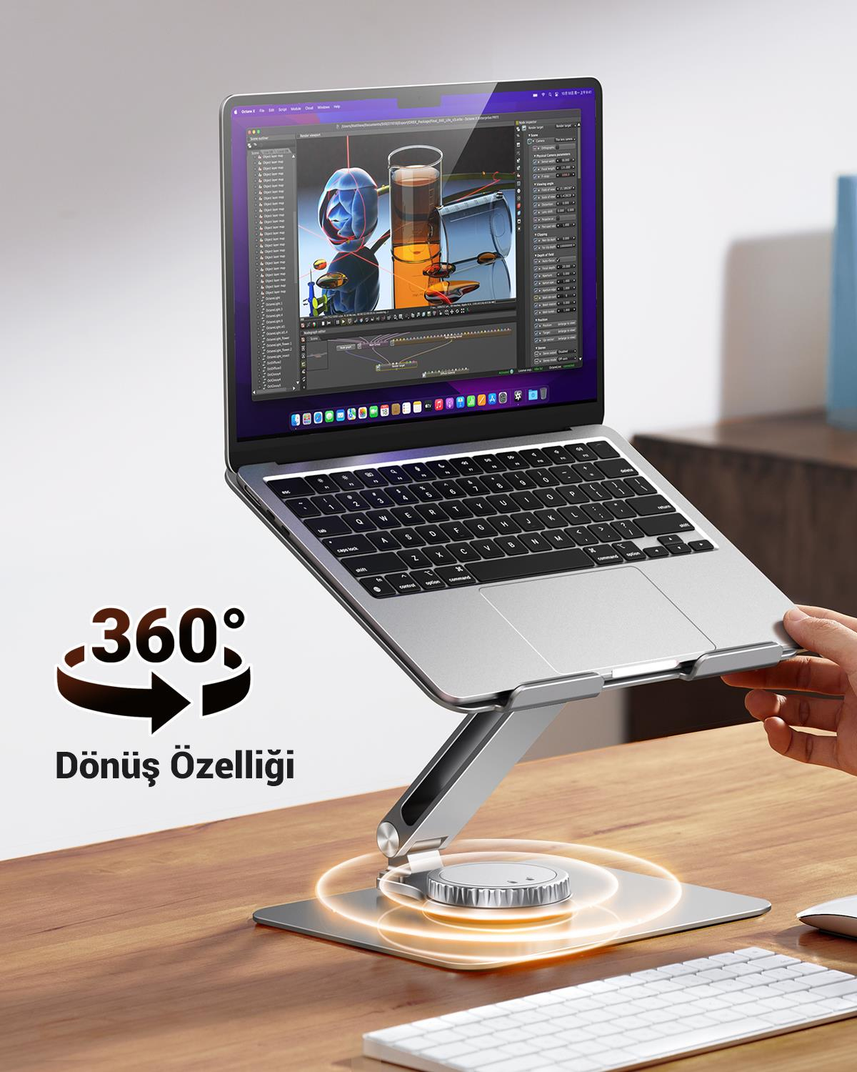 UGREEN Yükseklik ve Açı Ayarlı 360 Derece Döndürülebilir Alüminyum Tablet Notebook Standı, 90849