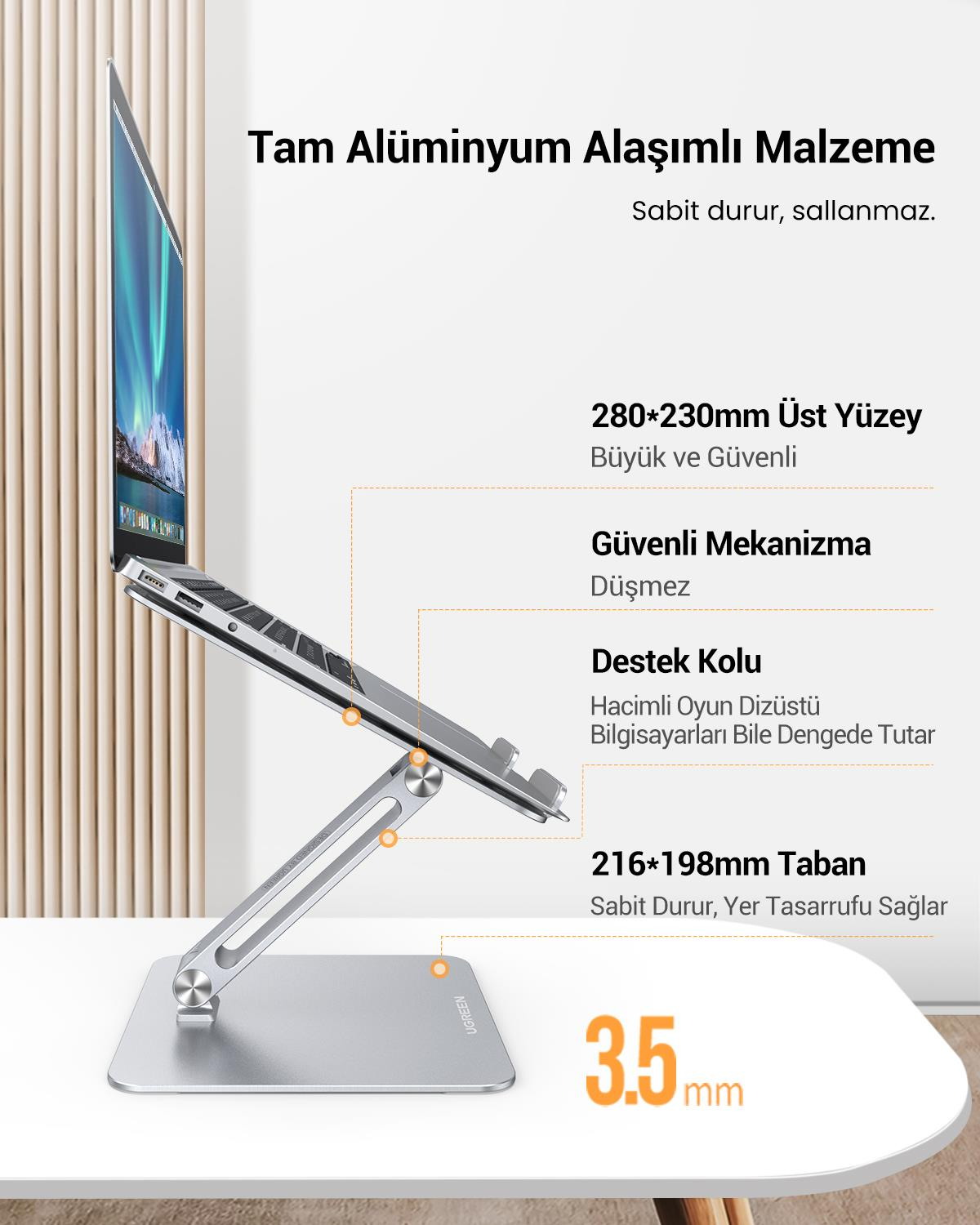 UGREEN Yükseklik ve Açı Ayarlı Alüminyum Tablet Notebook Standı, 40291