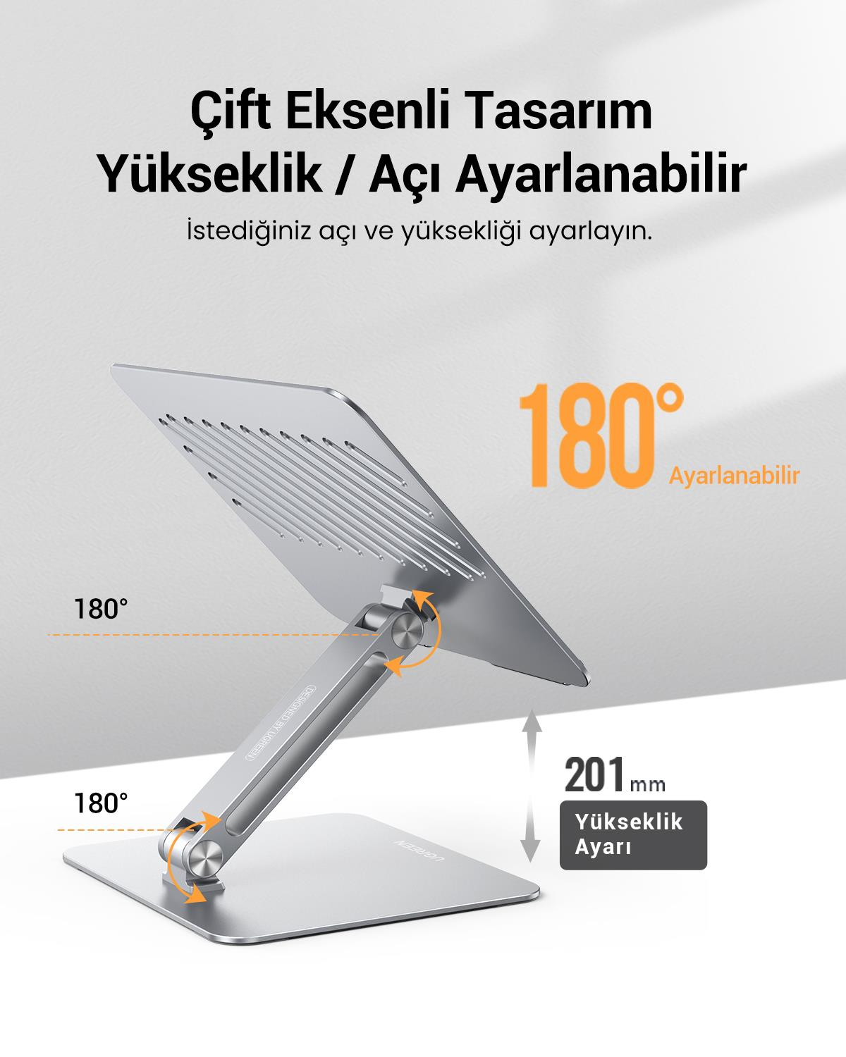 UGREEN Yükseklik ve Açı Ayarlı Alüminyum Tablet Notebook Standı, 40291