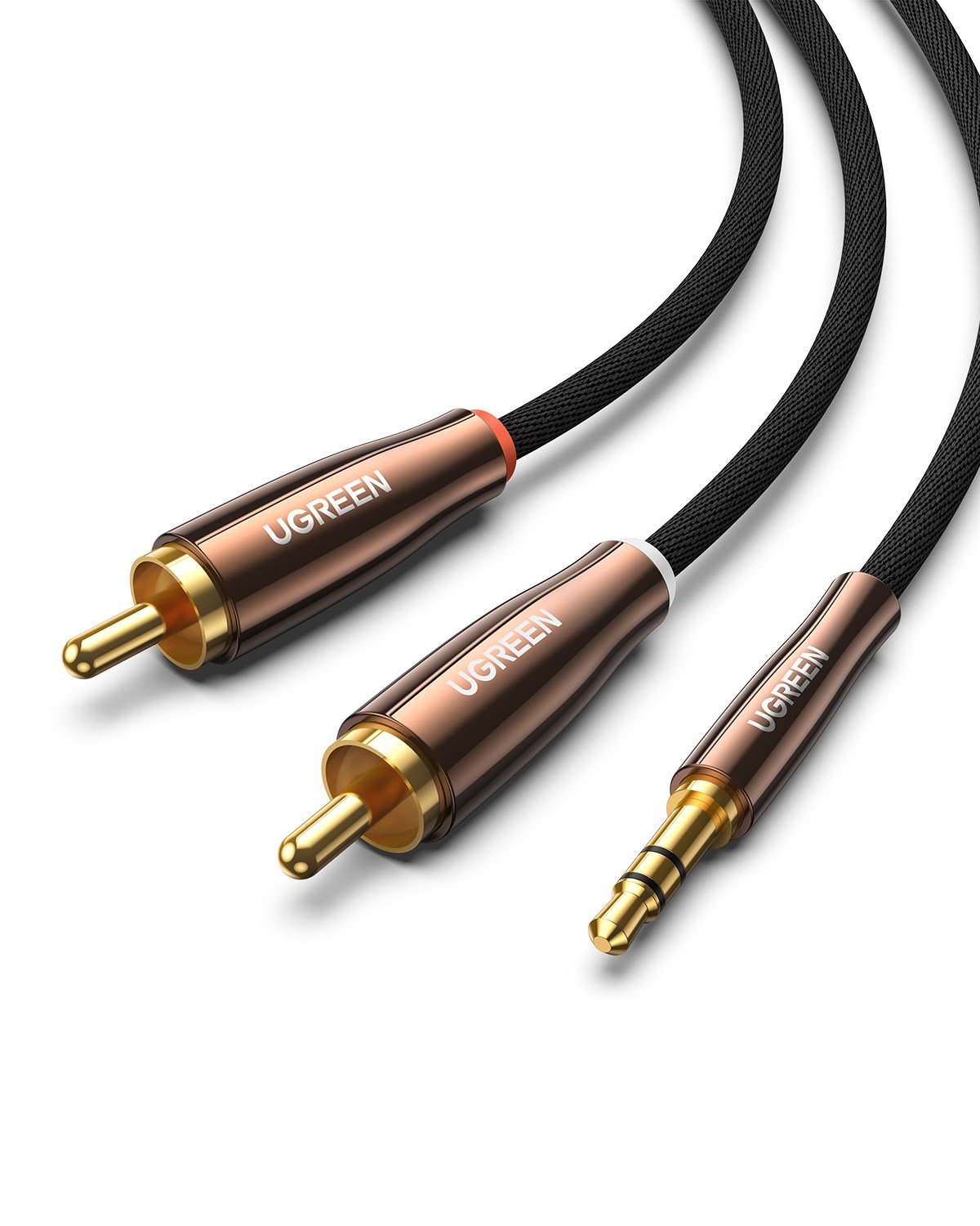UGREEN 3.5mm to 2 Male RCA Kablo Stereo Audio Adaptör Örgülü Kablo Hi-Fi Sound Auxiliary RCA Y Splitter, 2m, 80845