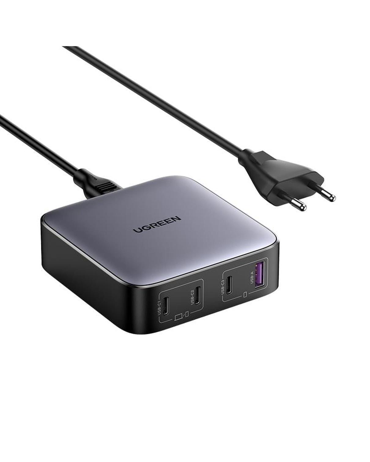 UGREEN Nexode 100W GaN Masaüsü Hızlı Şarj Cihazı Type-C QC PD 4 Portlu 3xUSB-C, 1xUSB-A, 2M Kablolu, Gri, 90928