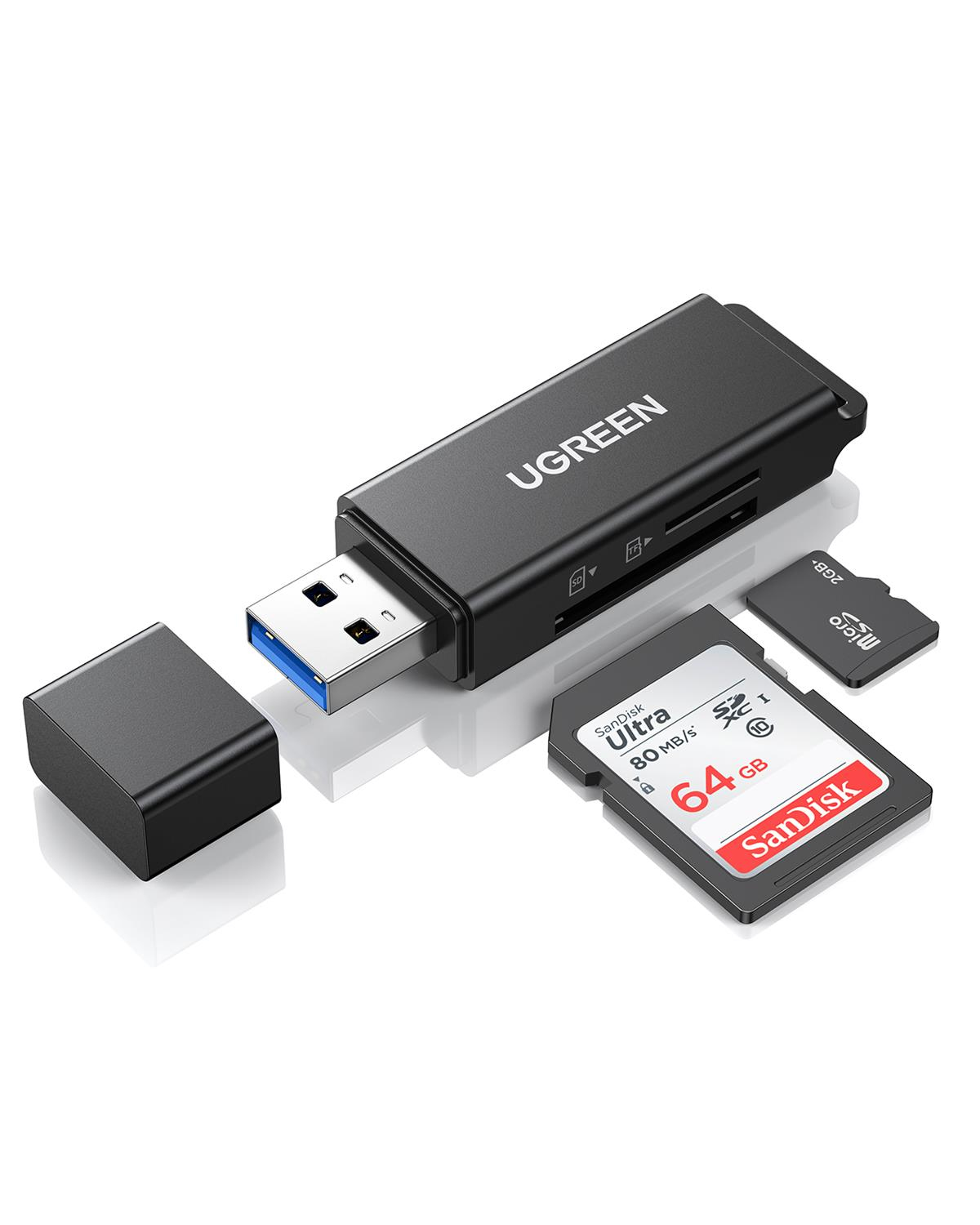 Ugreen USB 3.0 SD ve Micro SD Kart Okuyucu, Siyah