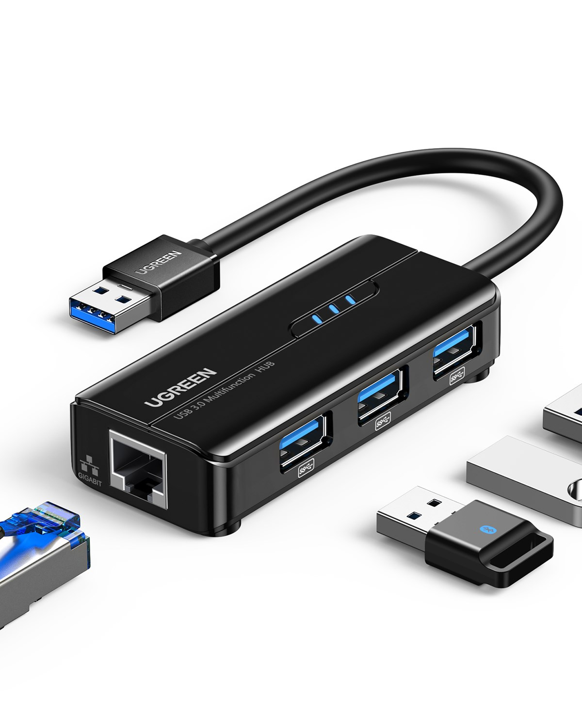 UGREEN USB 3.0 Gigabit Ethernet RJ45 Dönüştürücü 3 Port Hub USB Çoklayıcı, 20265
