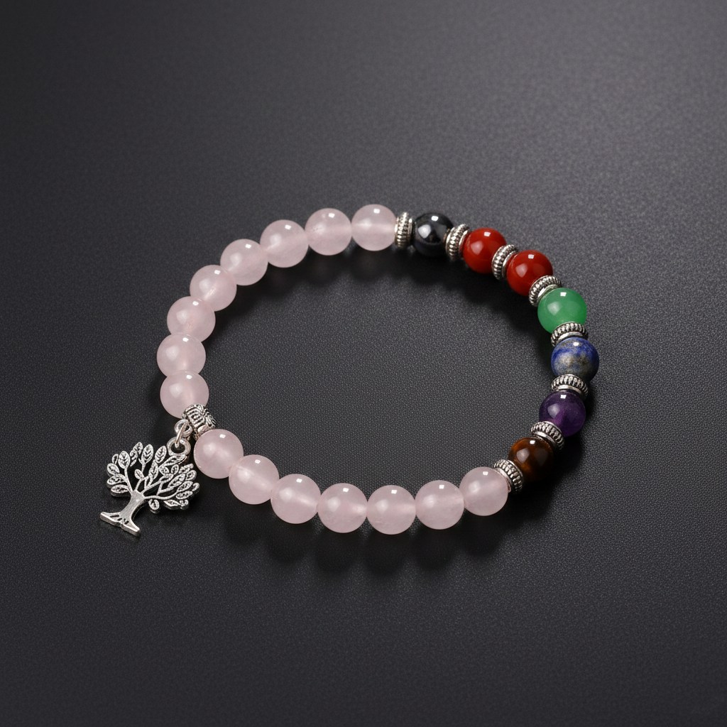 PEMBE KUVARS TAŞI ELASTİK ÇAKRA BİLEKLİK 8 MM