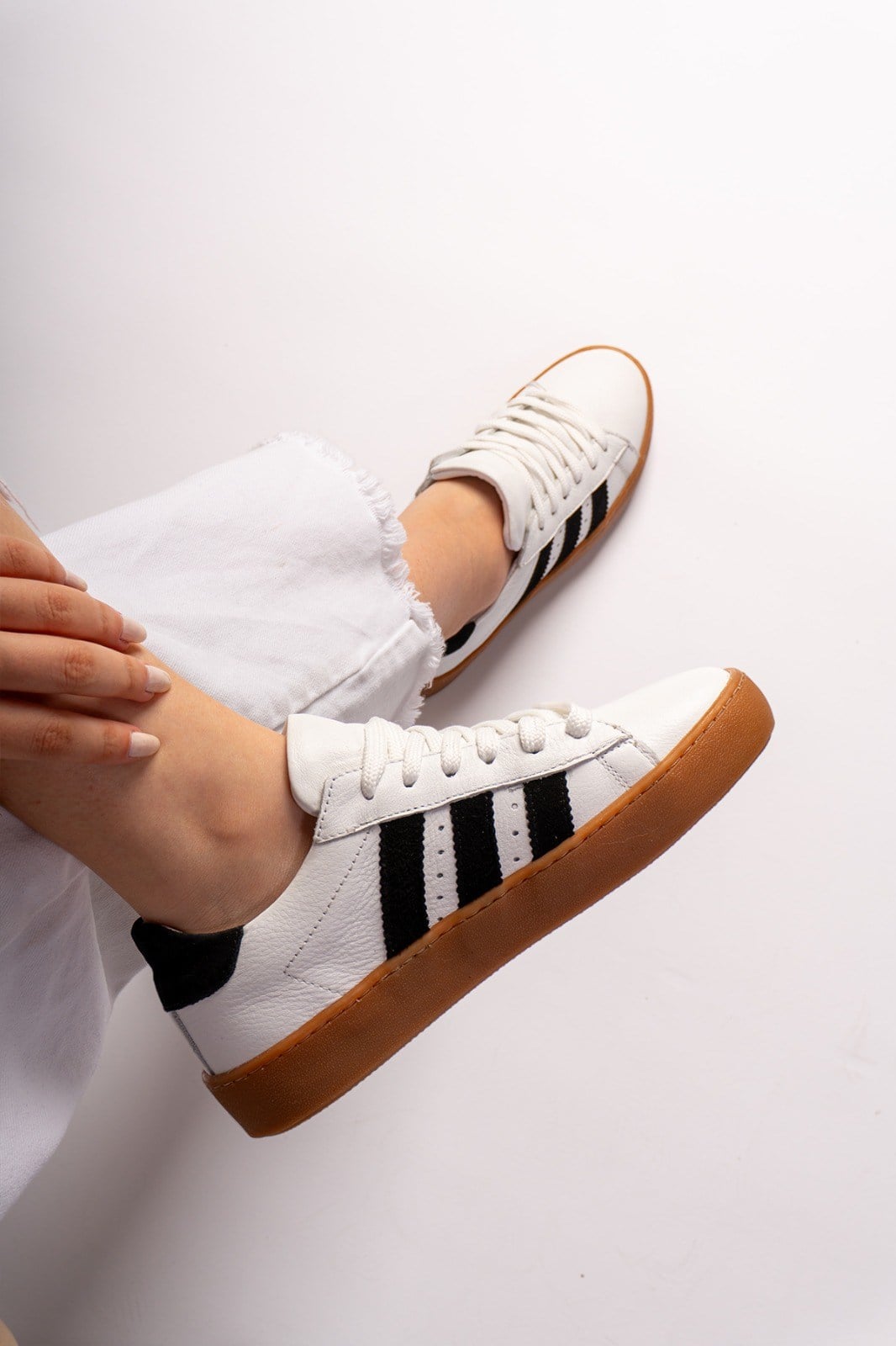 Tesla Clup  Unisex& Şerit Detaylı Hakiki Deri Sneakers Spor Ayakkabı
