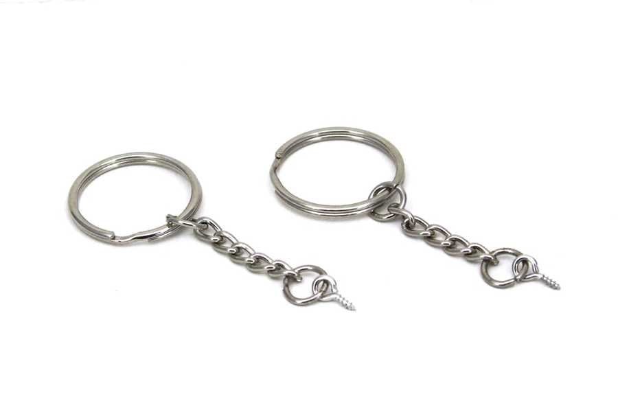 25 mm Zincirli Anahtarlık Halkası ve 5 × 10 mm Halkalı Vida Seti 100 Adet