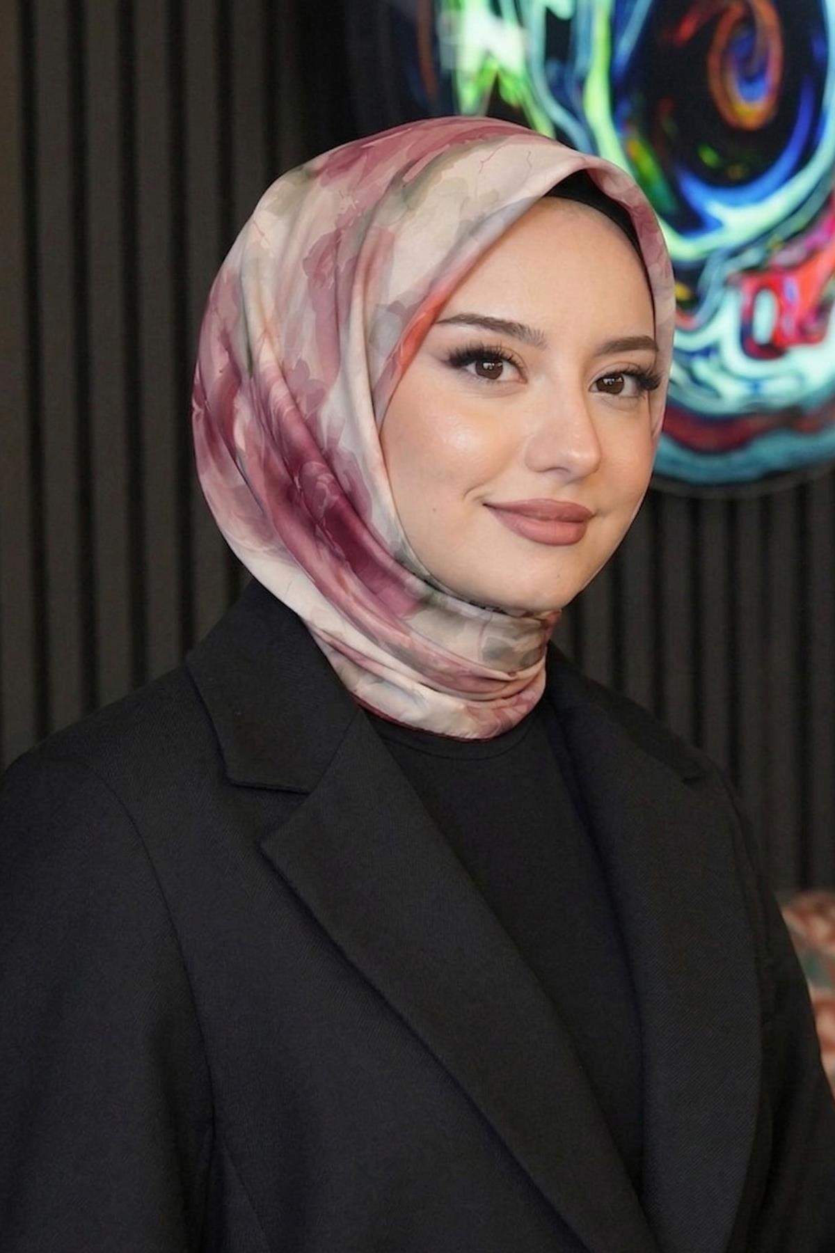 Akverel Desen Gül Kurusu Soft Pamuk Eşarp