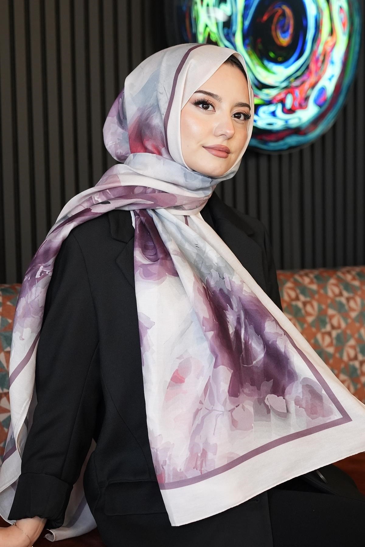 Akverel Desen Gül Kurusu Soft Pamuk Şal
