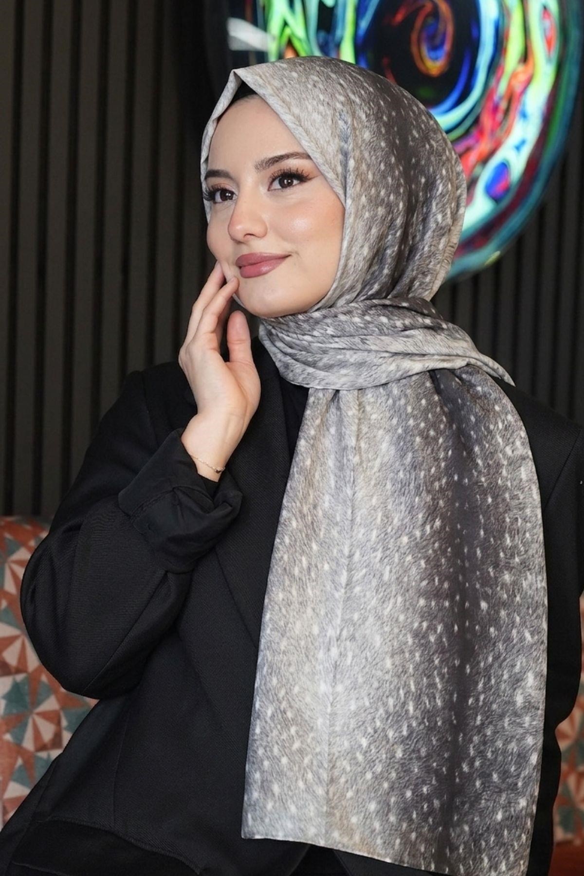 Ceylan Desen Gümüş Soft Pamuk Şal
