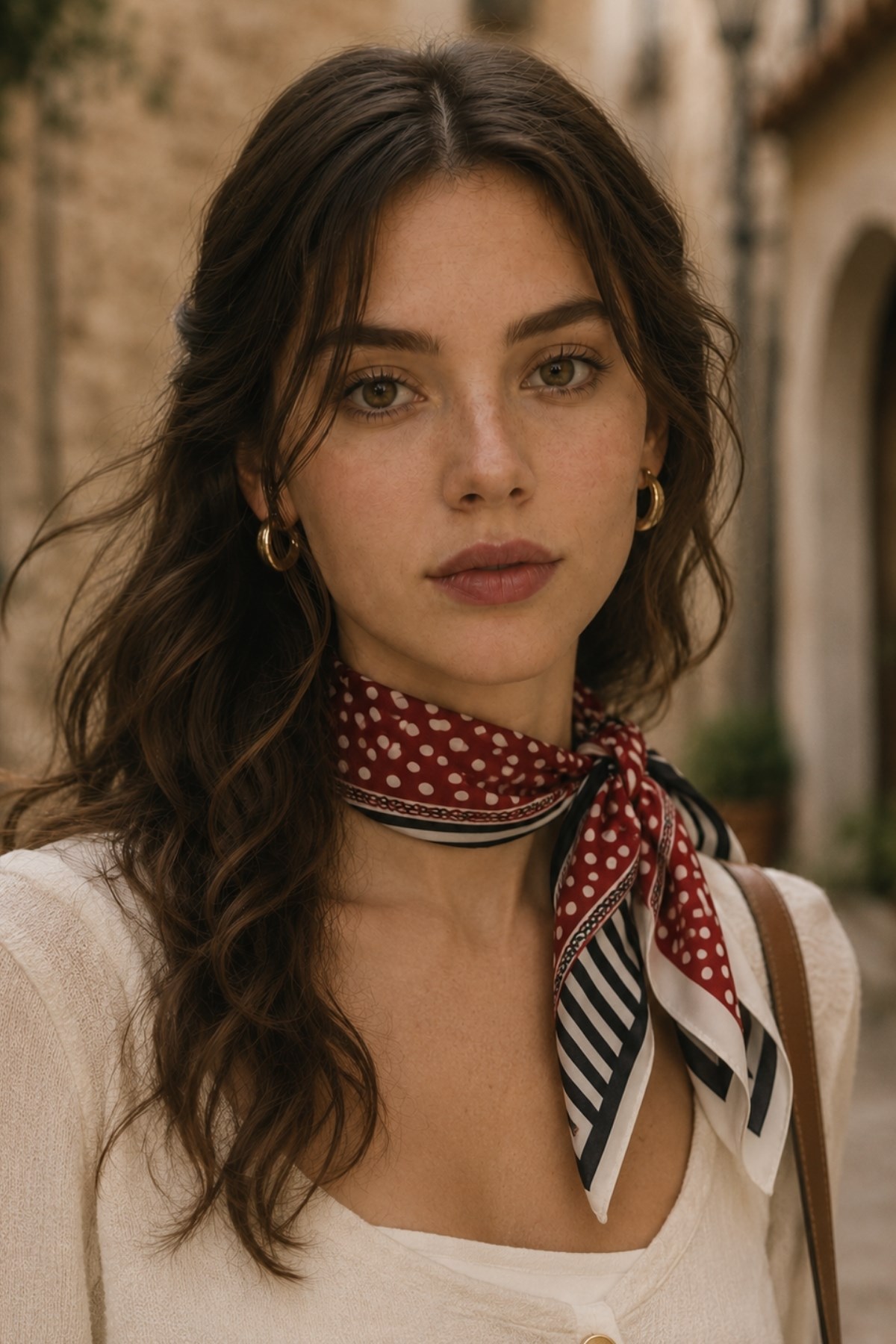 Çizgi Puantiye Desen Bordo Saten Bandana Fular 50×50 cm