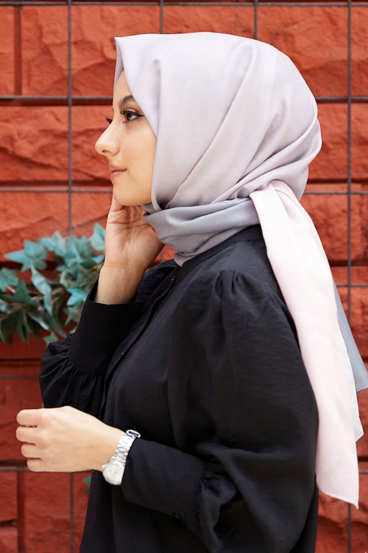 Degrade Desen Pudra-Gri Soft Pamuk Şal