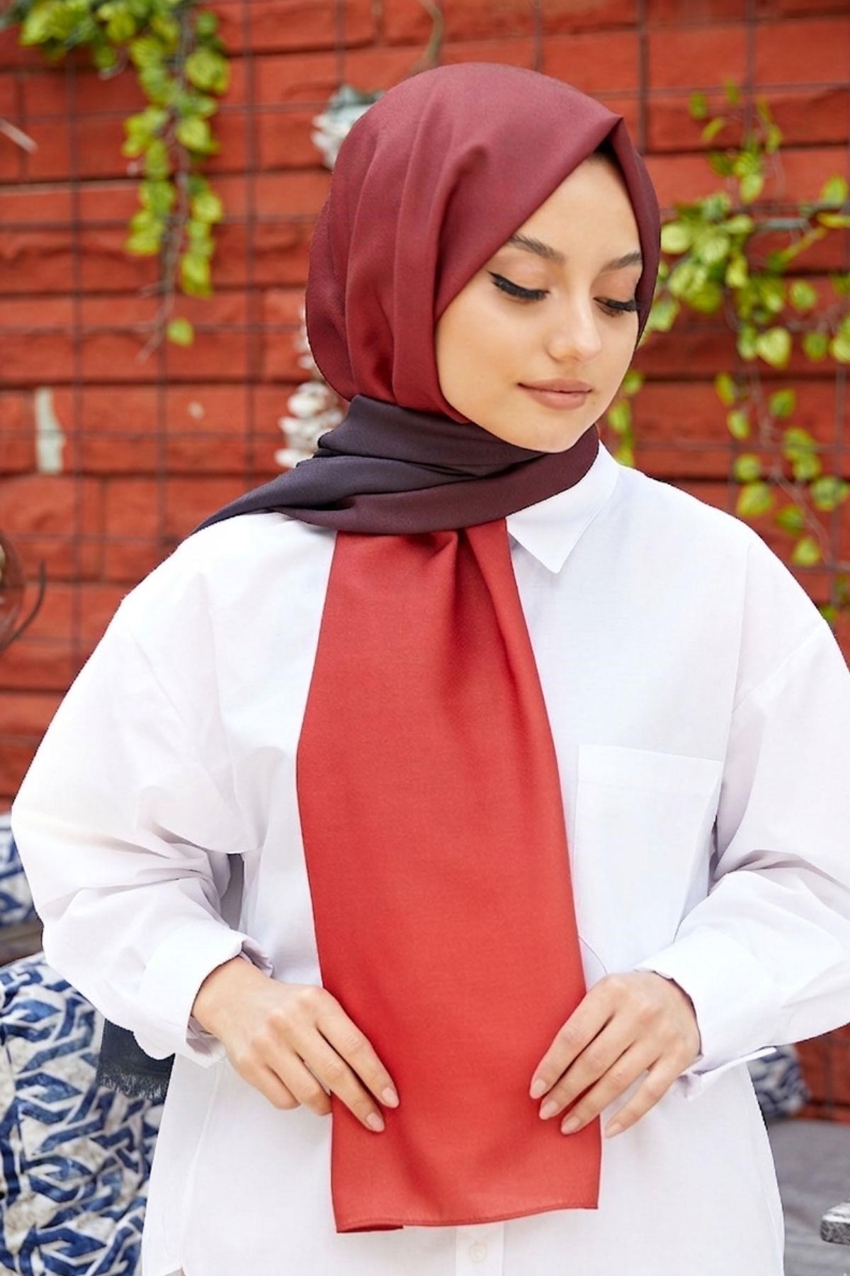 Degrade Desen Siyah-Bordo Soft Pamuk Şal