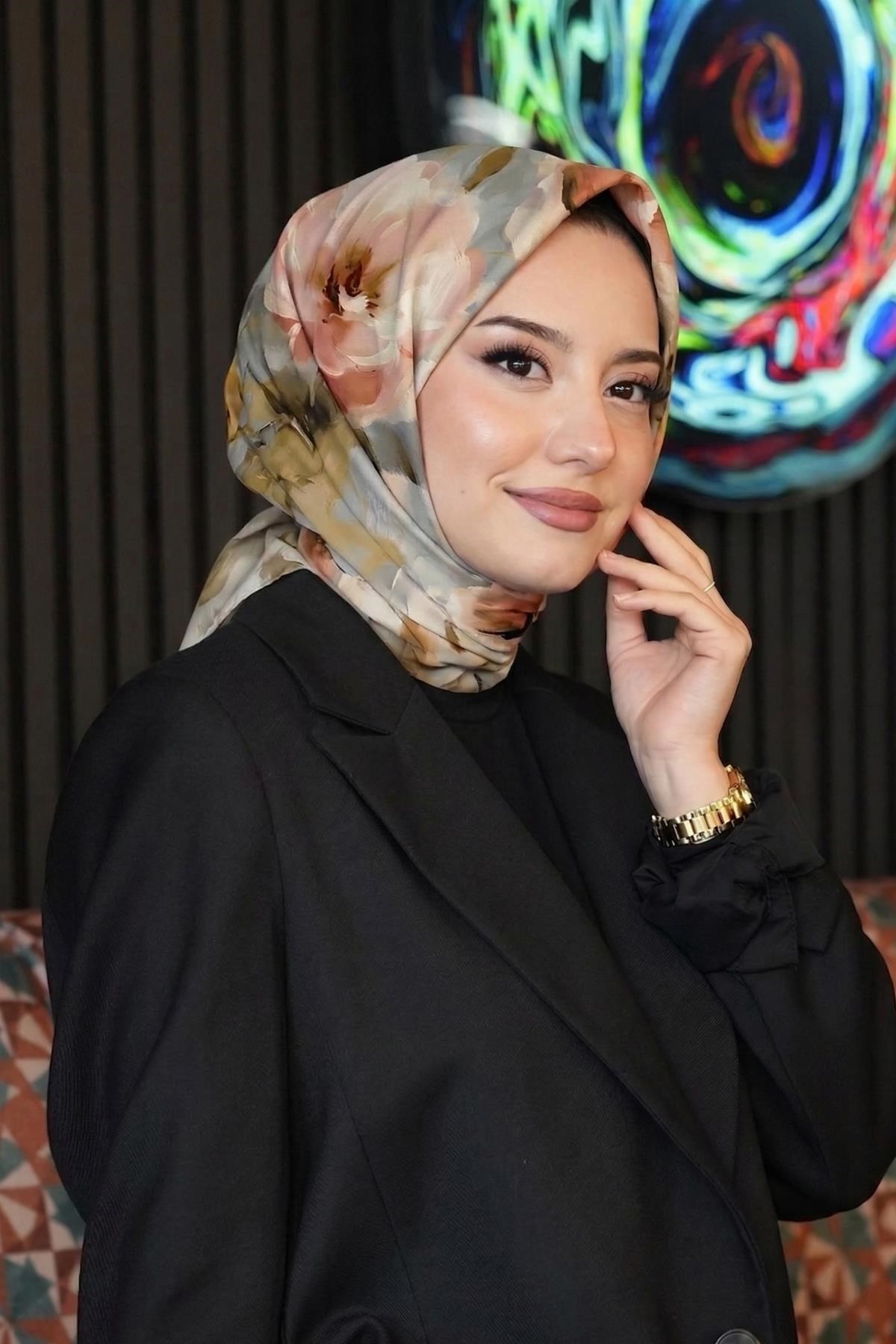 Gül Bahçesi Desen Vizon Soft Pamuk Eşarp
