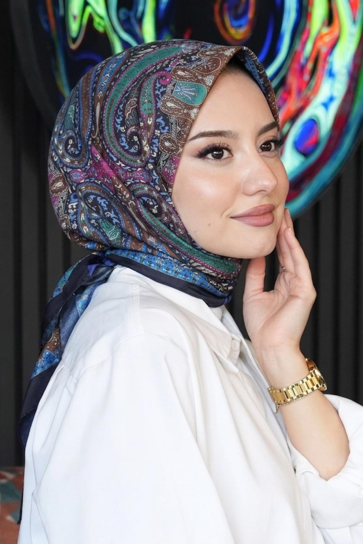 Karma Motif Desen Haki Soft Pamuk Eşarp