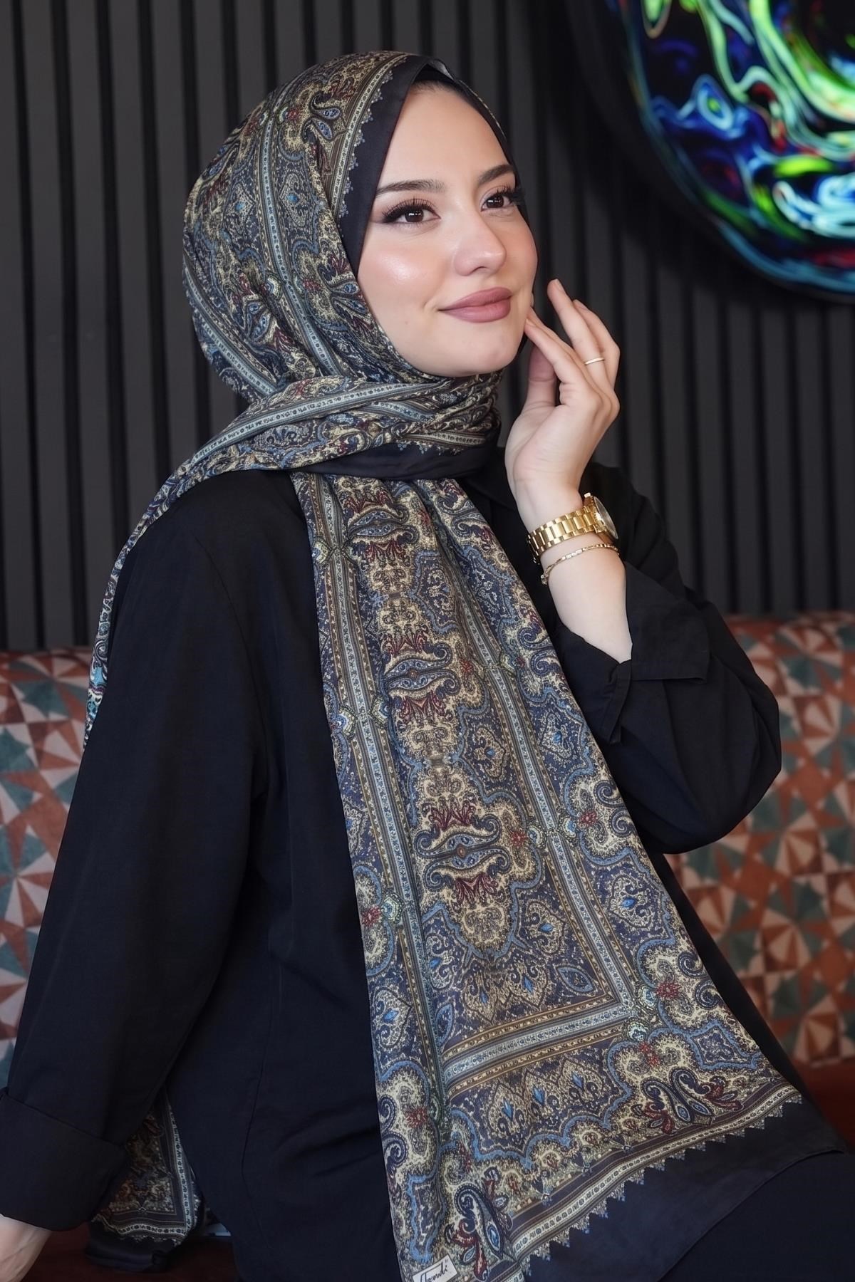 Klasik Desen Kahve Soft Pamuk Şal