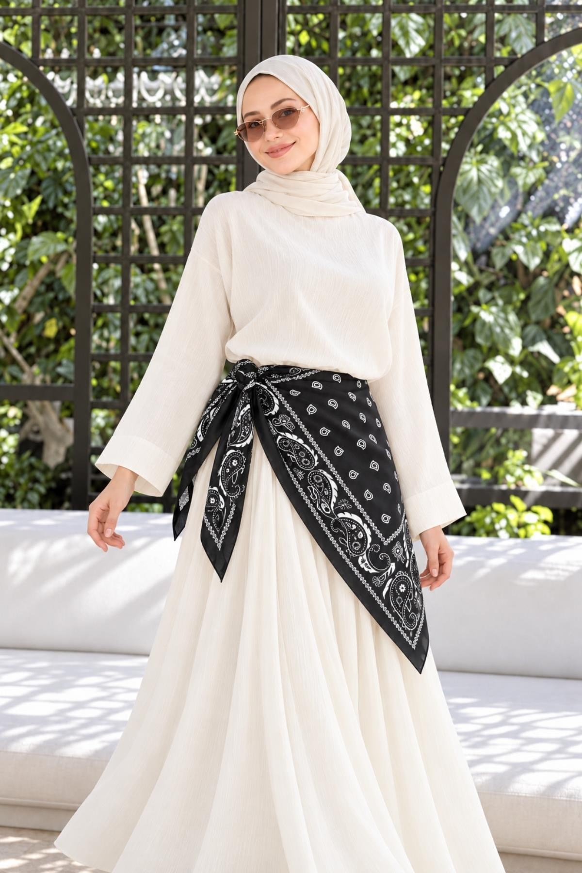Paisley Desen Siyah-Gümüş Soft Fular Eşarp 90x90 cm