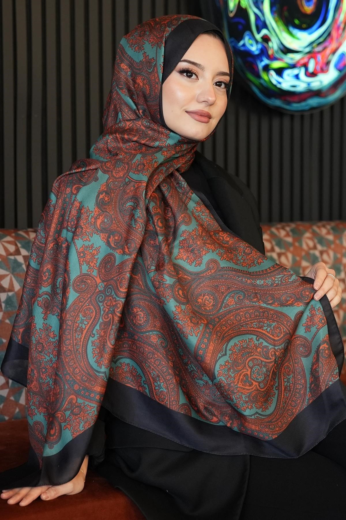 Paisley Desen Zümrüt Soft Pamuk Şal