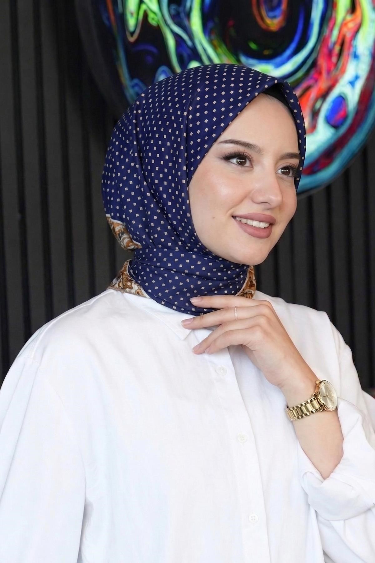 Puantiye Desen Kiremit Soft Pamuk Eşarp