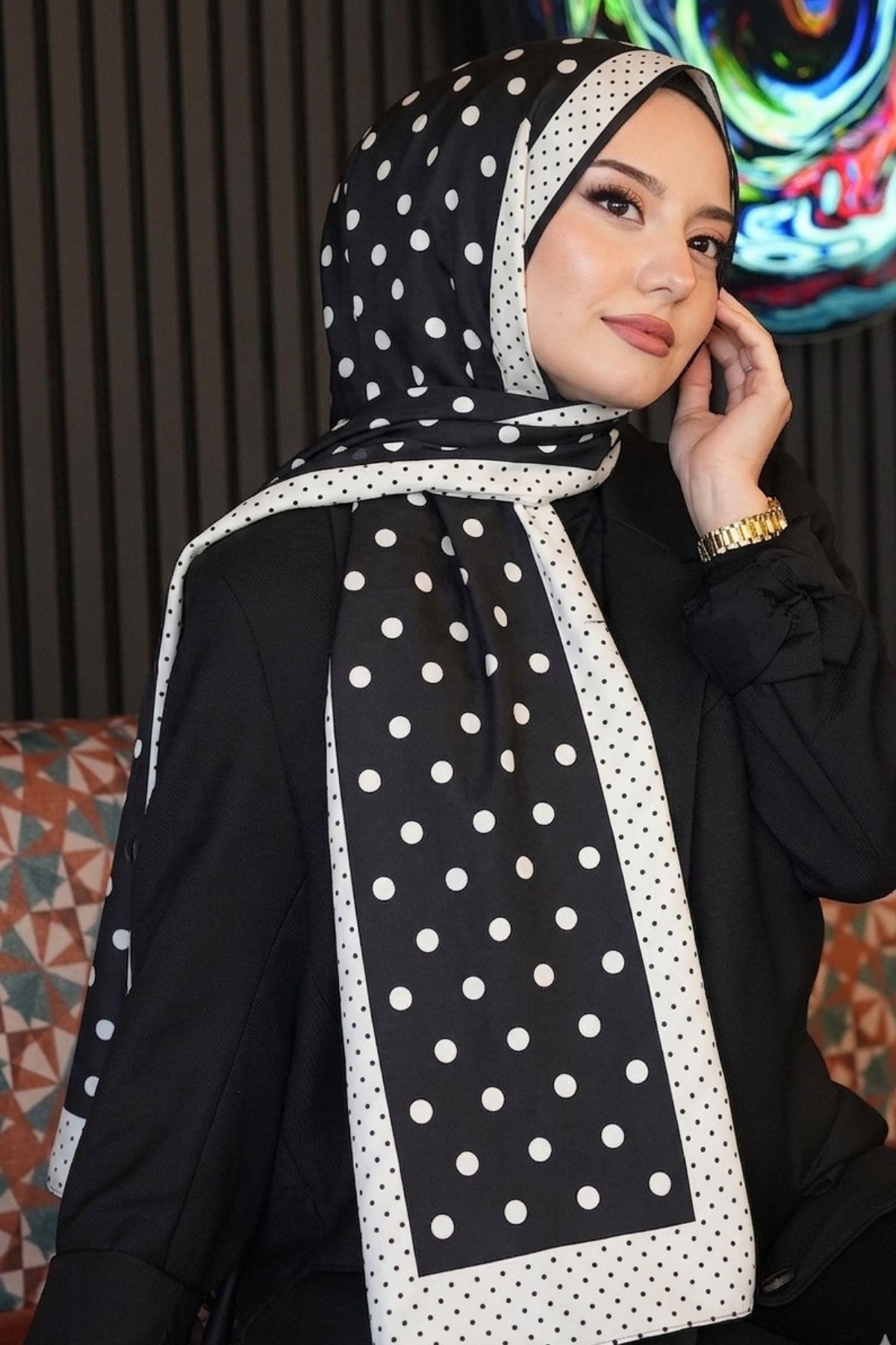 Puantiye Desen Siyah Soft Pamuk Şal