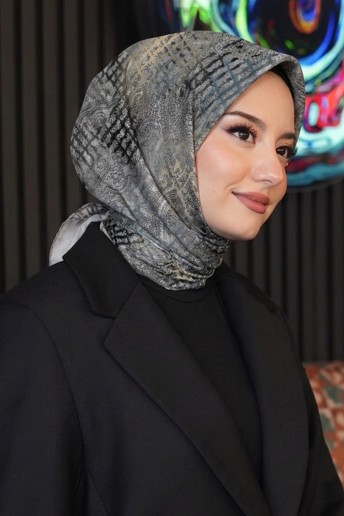 Rüya Desen Gri Soft Pamuk Eşarp