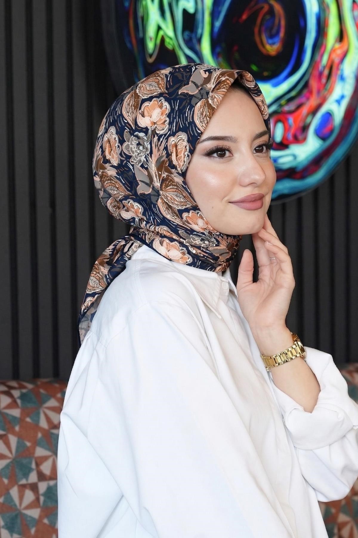 Şakayık Desen Taba Soft Pamuk Eşarp