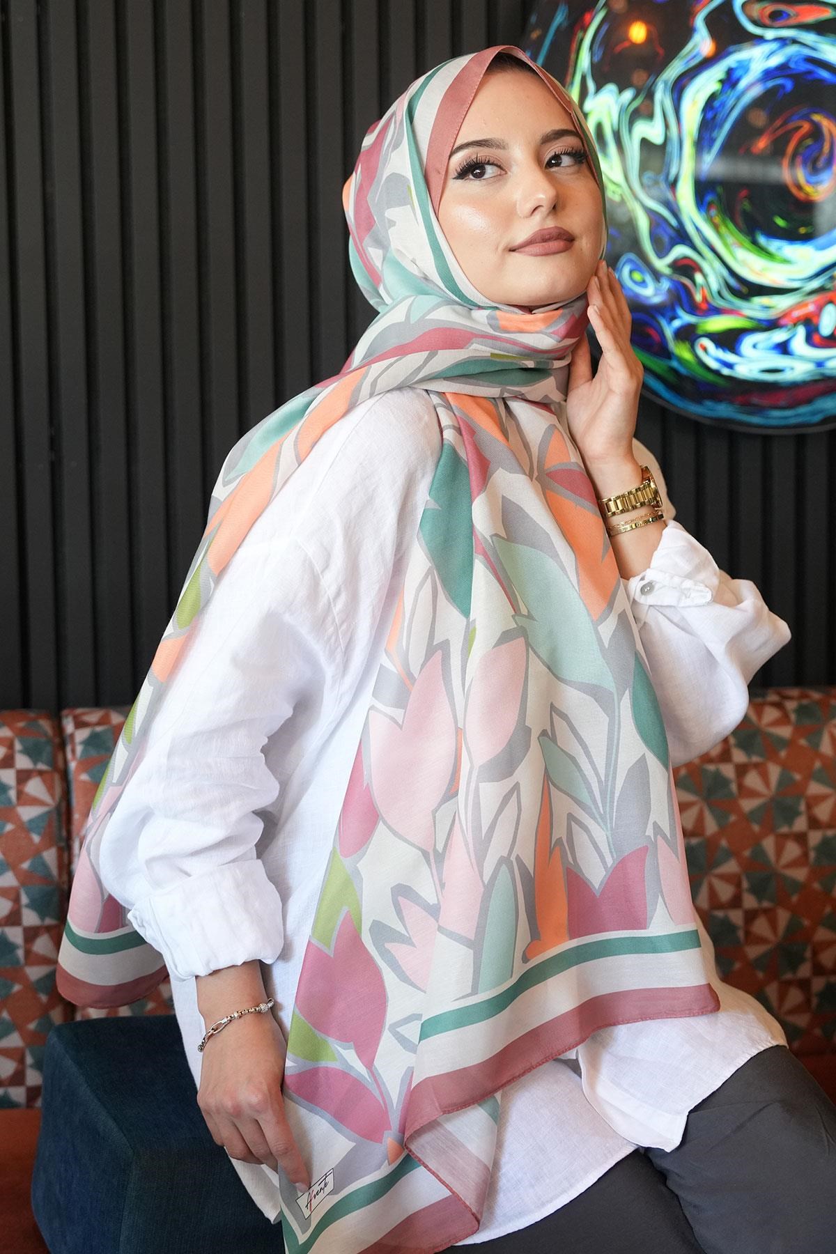 Yaprak Desen Gül Kurusu Soft Pamuk Şal