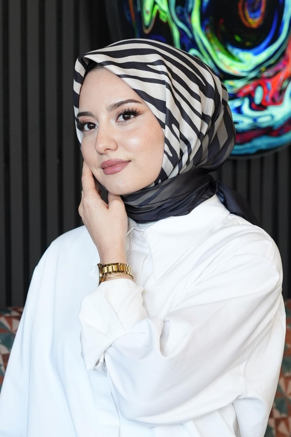 Zebra Desen Siyah Soft Pamuk Eşarp