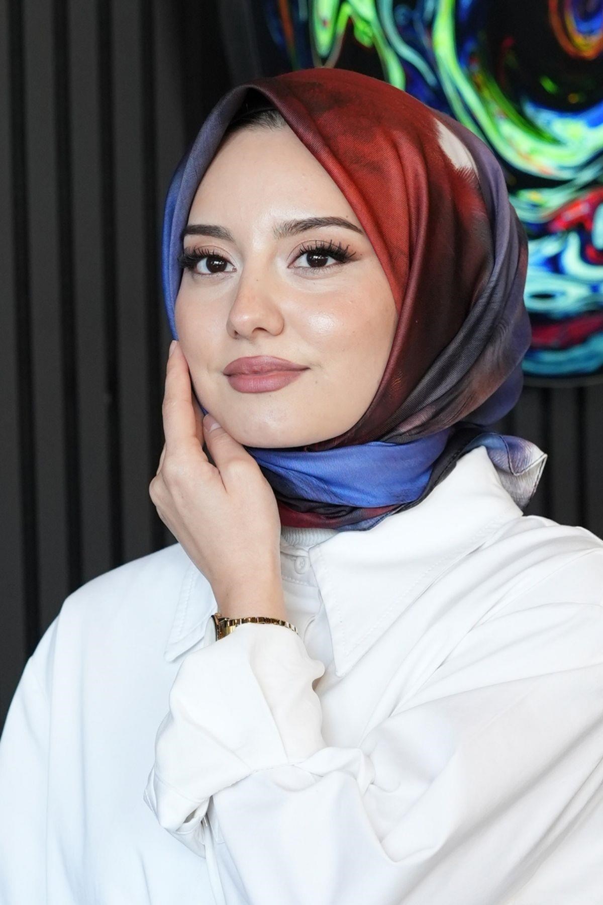 Abstrakt Desen Kırmızı Soft Pamuk Eşarp