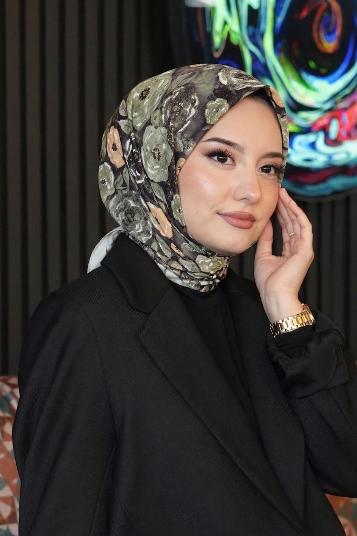 Bahar Desen Haki Soft Pamuk Eşarp