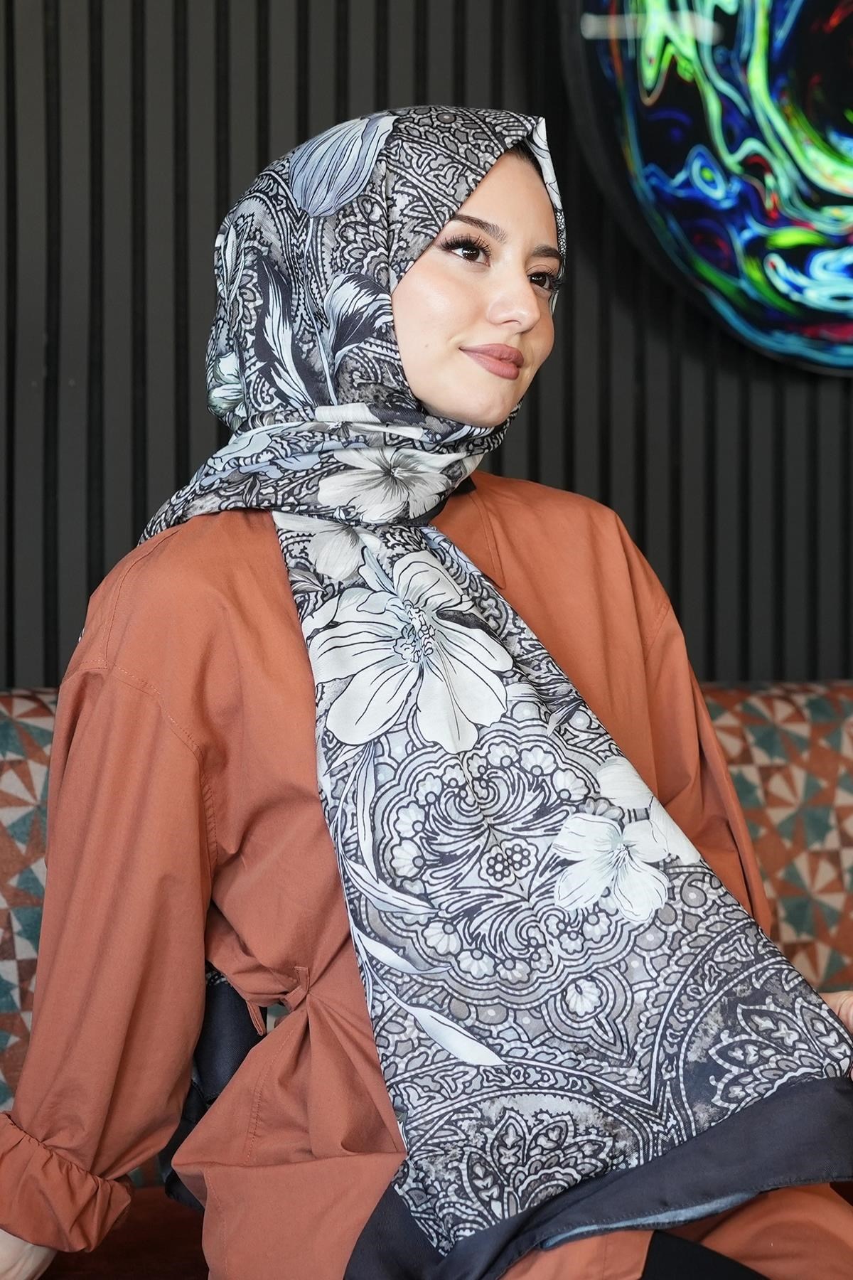 Barok Çiçek Desen Taş Soft Pamuk Şal