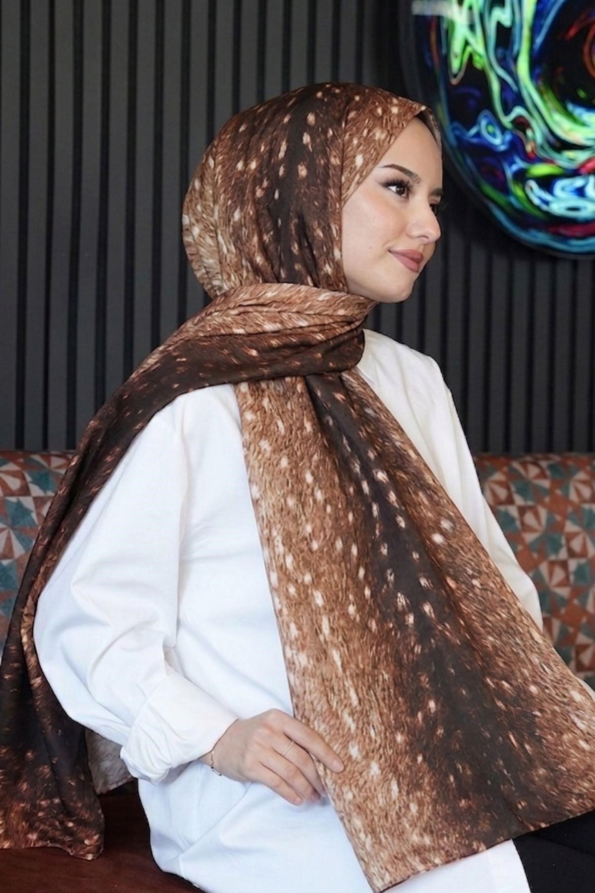 Ceylan Desen Kahverengi Soft Pamuk Şal