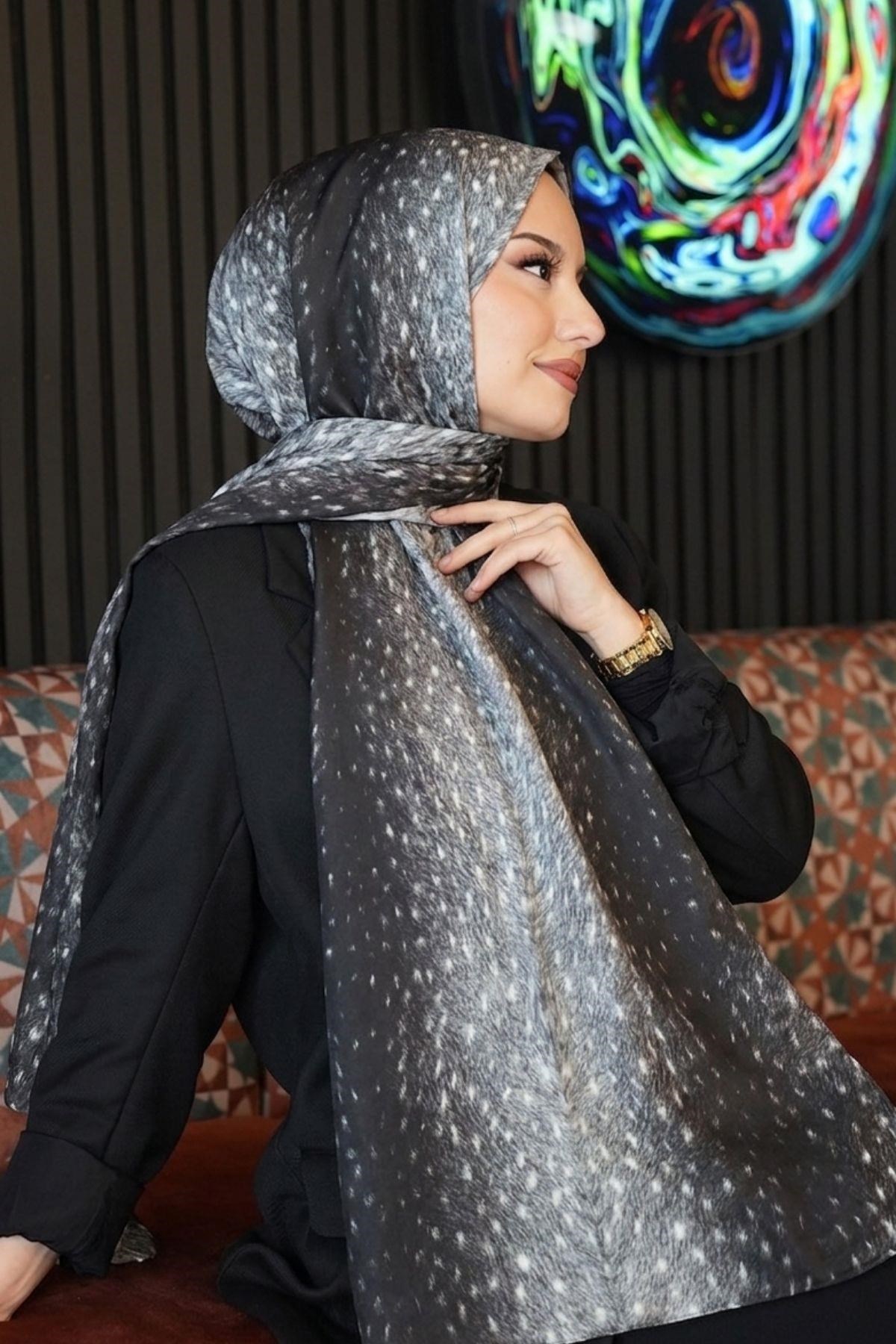 Ceylan Desen Siyah Soft Pamuk Şal