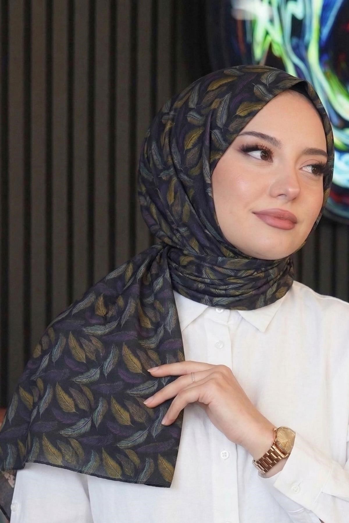 Dalgalı Desen Mor Soft Pamuk Şal