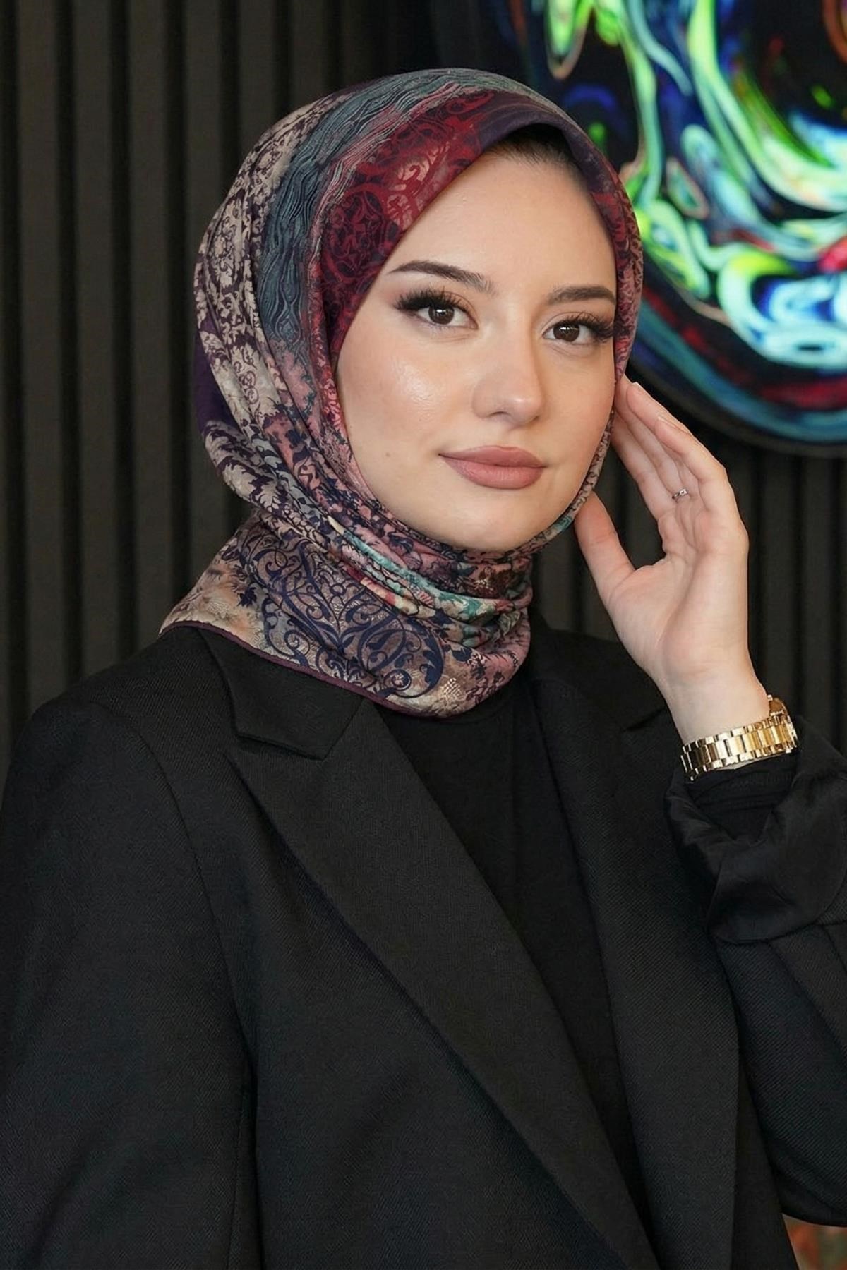 Dalgalı Desen Yeşil Soft Pamuk Eşarp