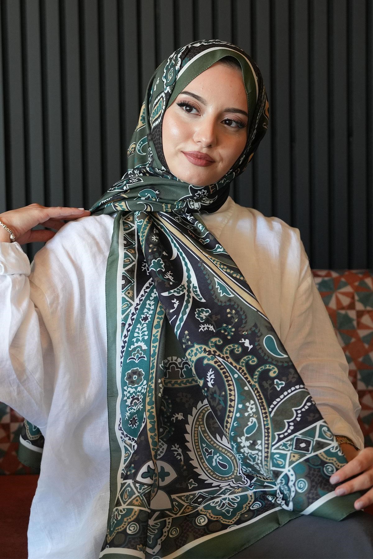 Damla Motif Desen Haki Soft Pamuk Şal 