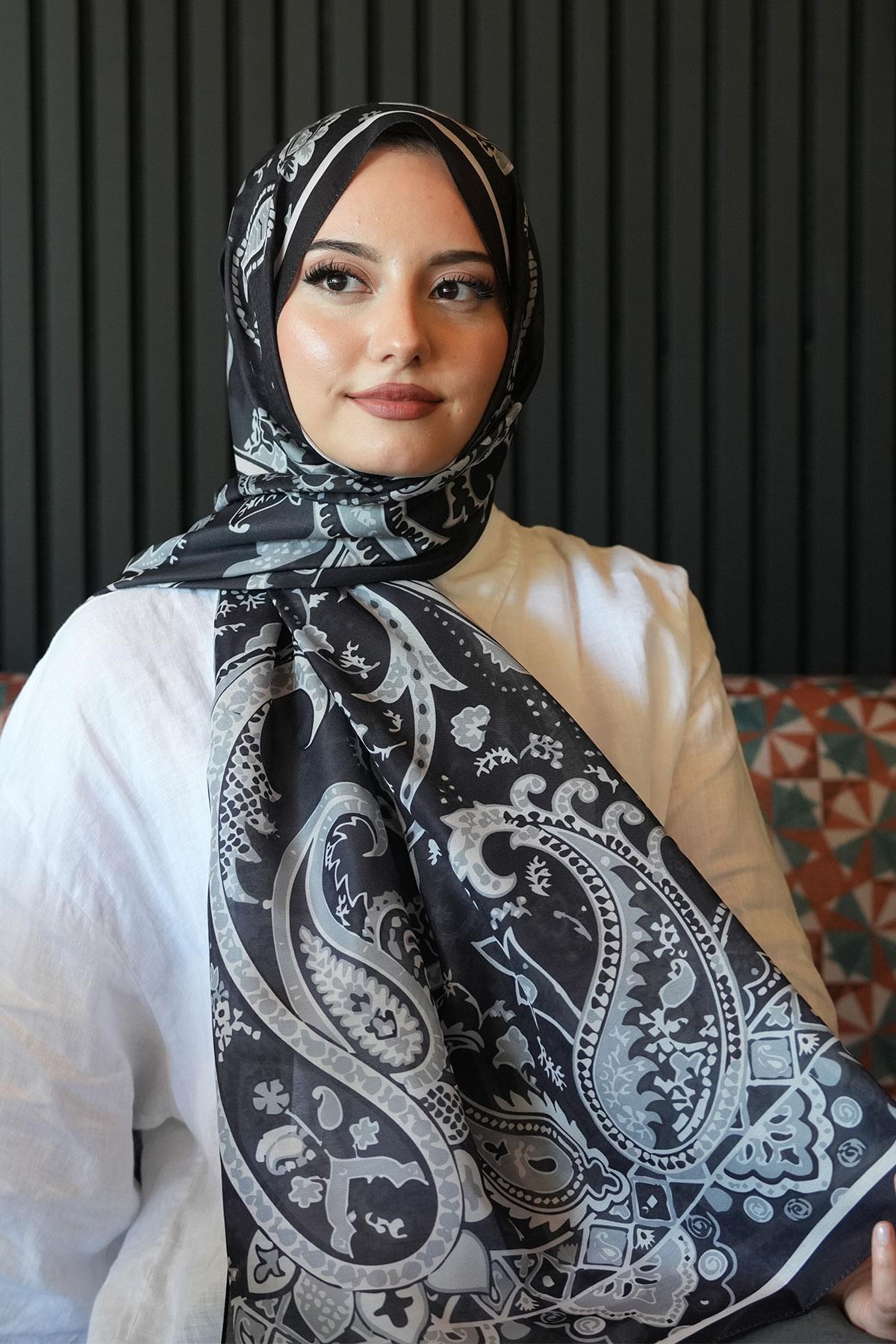 Damla Motif Desen Siyah Soft Pamuk Şal 